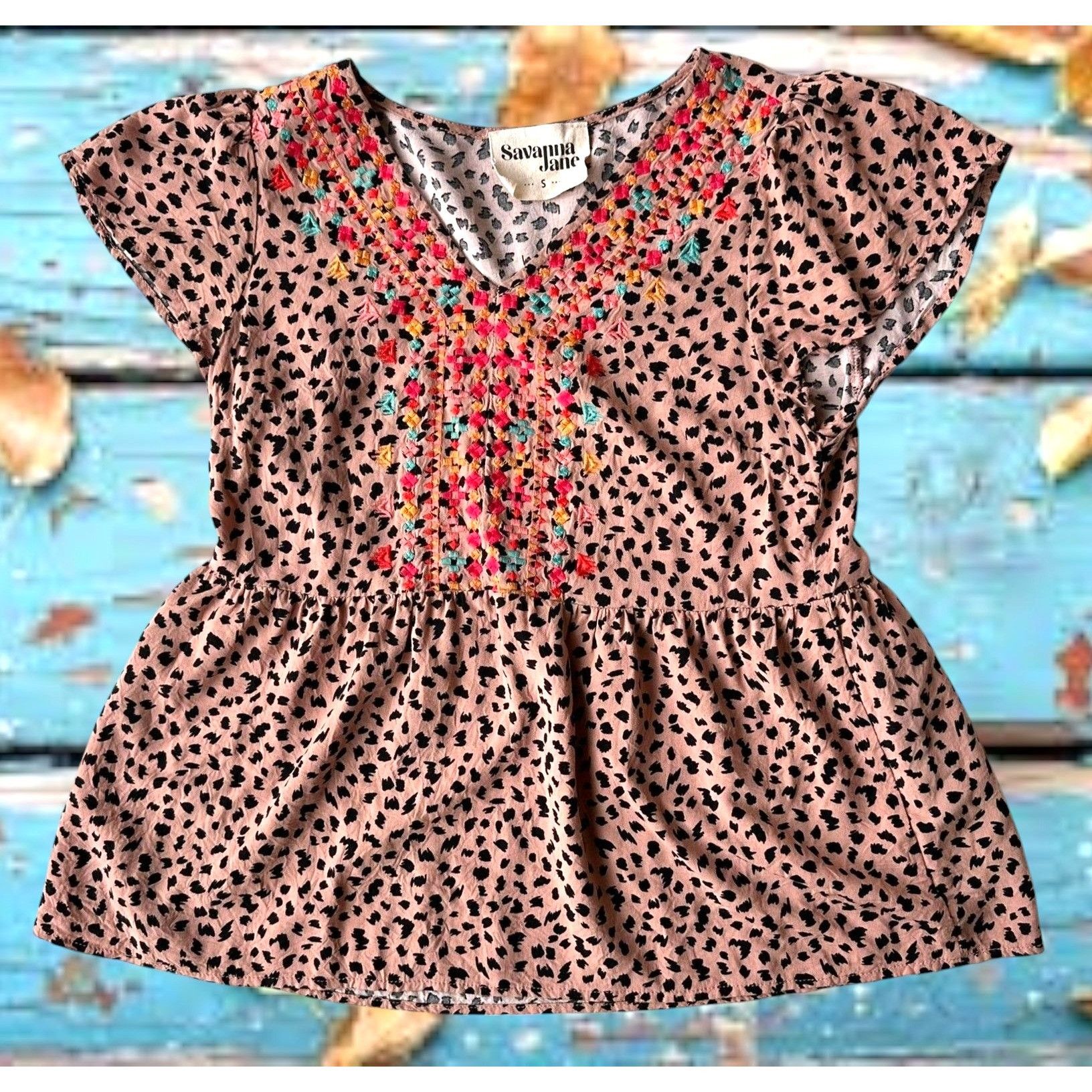 Other Savanna Jane Leopard Print Blouse Small Embroidered Artsy Size S / US 4 / IT 40 - 1 Thumbnail