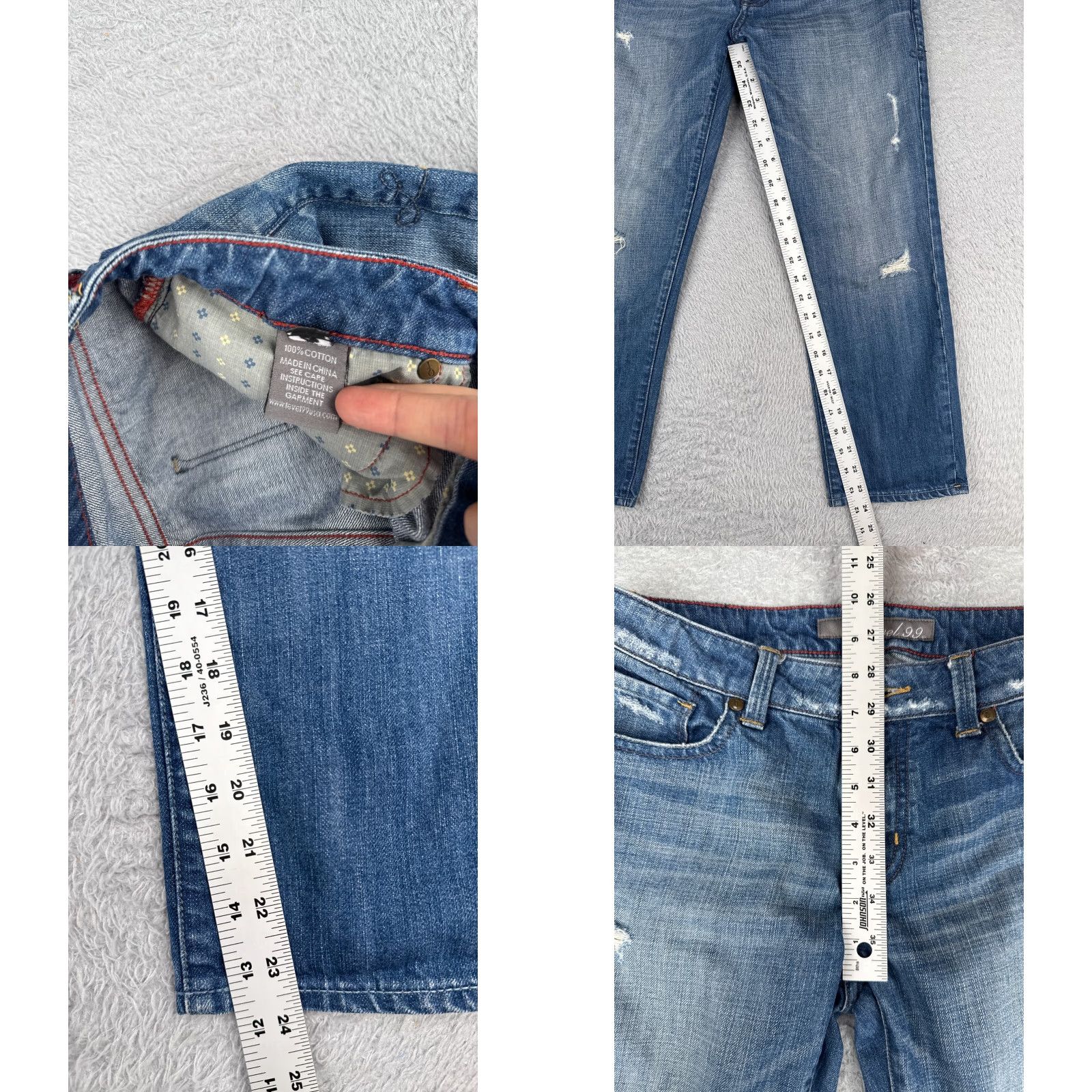 Anthropologie Level 99 Jeans Womens 26 Blue Denim Crop Straight Distressed 5-Pocket Design 90s Cowboy Southwestern American Designer Size 26" / US 2 / IT 38 - 8 Thumbnail