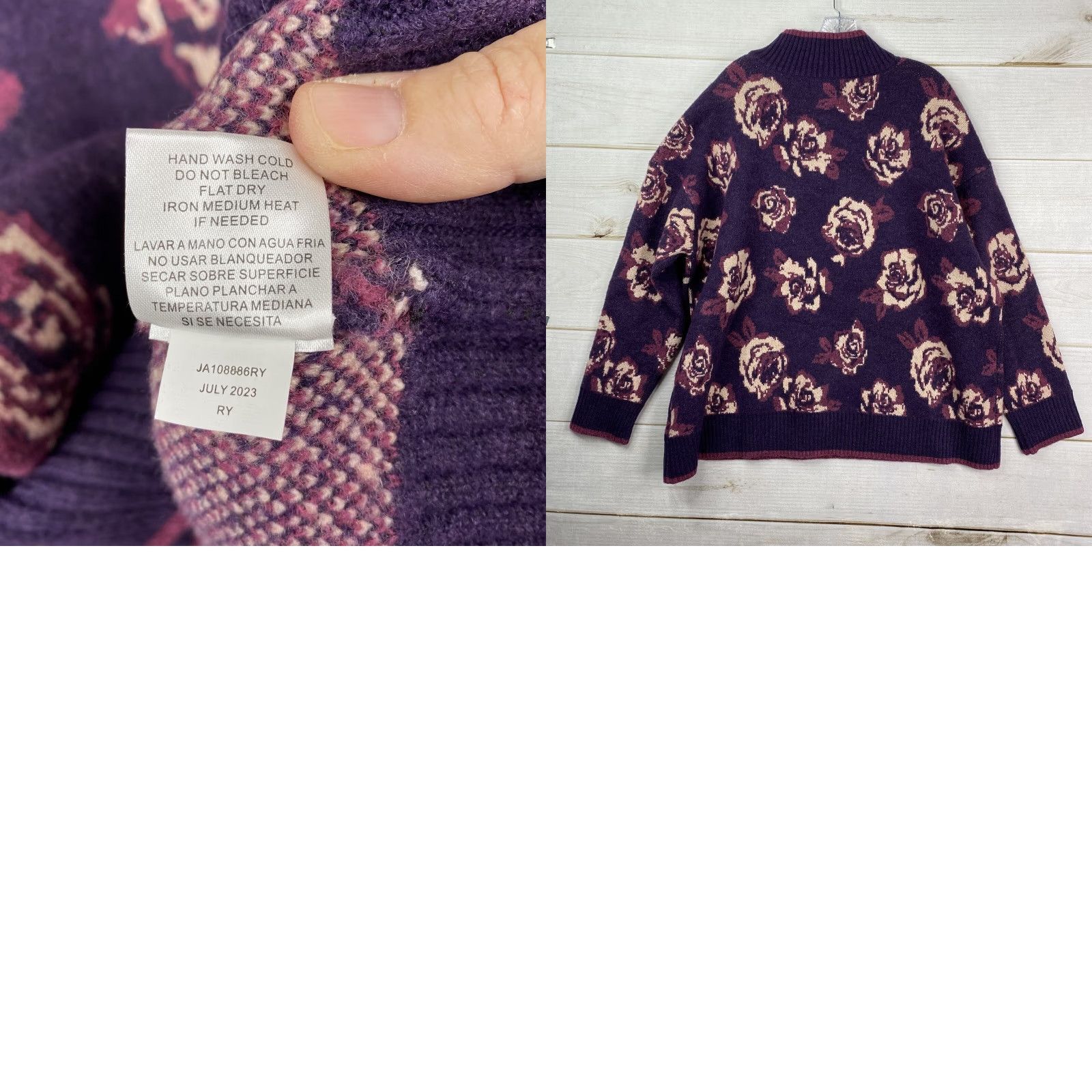 Vintage Joseph A Sweater Women's 2X Purple Floral Mock Neck Pullover Knit NWT Size XXL / US 16-18 / IT 52-54 - 8 Thumbnail