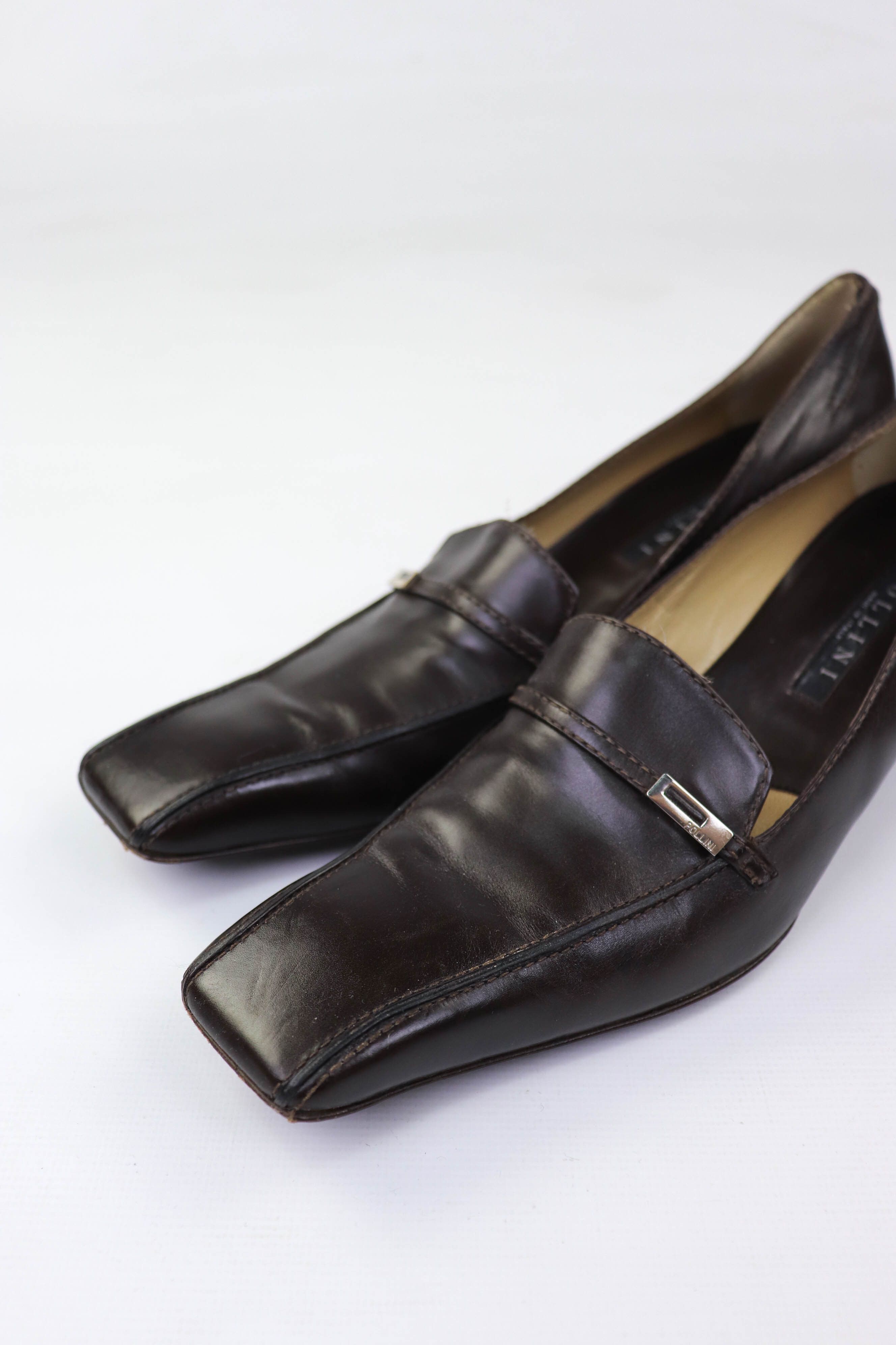 Pollini Vintage Pollini Made in Italy Brown Leather Square Toe Heels Size US 9 / IT 39 - 7 Thumbnail