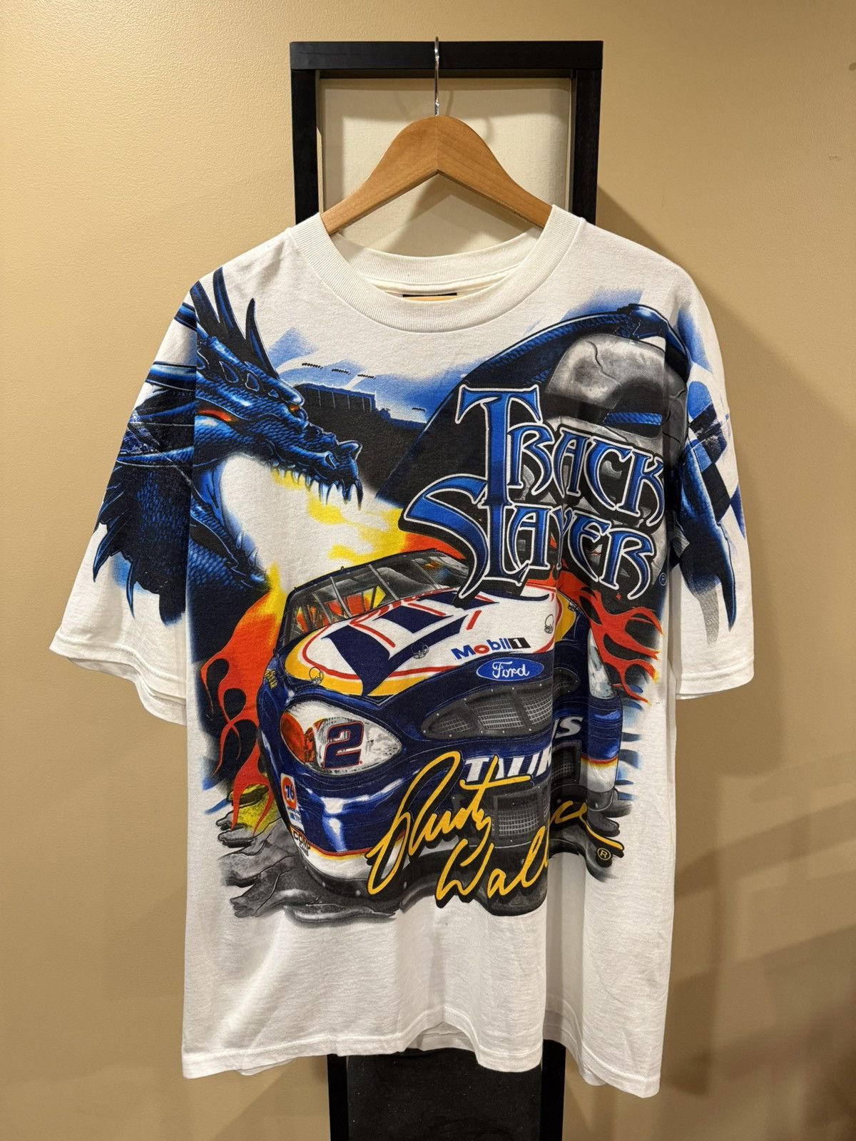 Vintage NASCAR Vintage Rusty Wallace Track Slayer White/Blue Tee Size US L / EU 52-54 / 3 - 1 Thumbnail