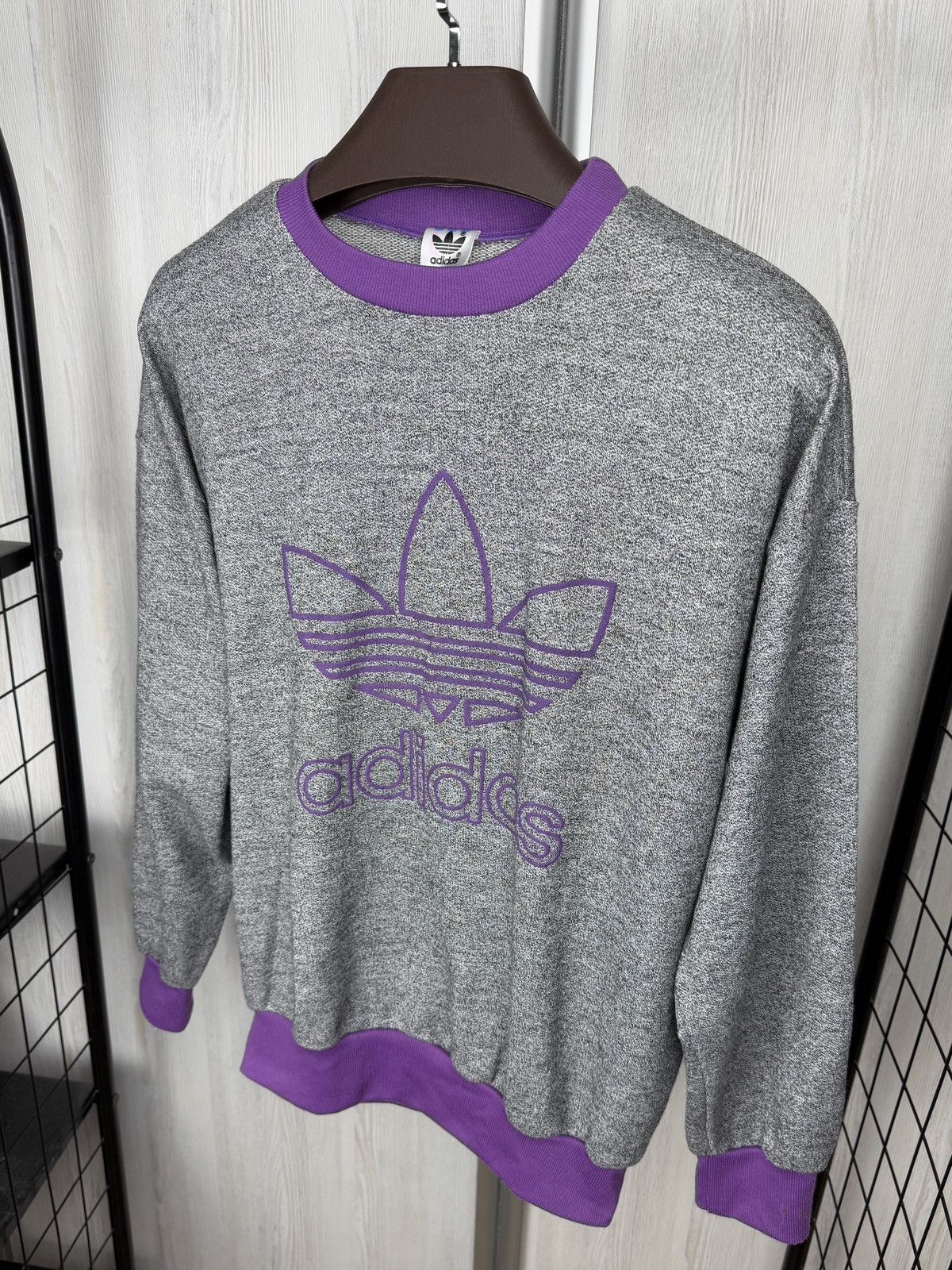 Adidas Adidas Vintage 90s Big Logo grey purple sweatshirt jumper Size US M / EU 48-50 / 2 - 6 Thumbnail
