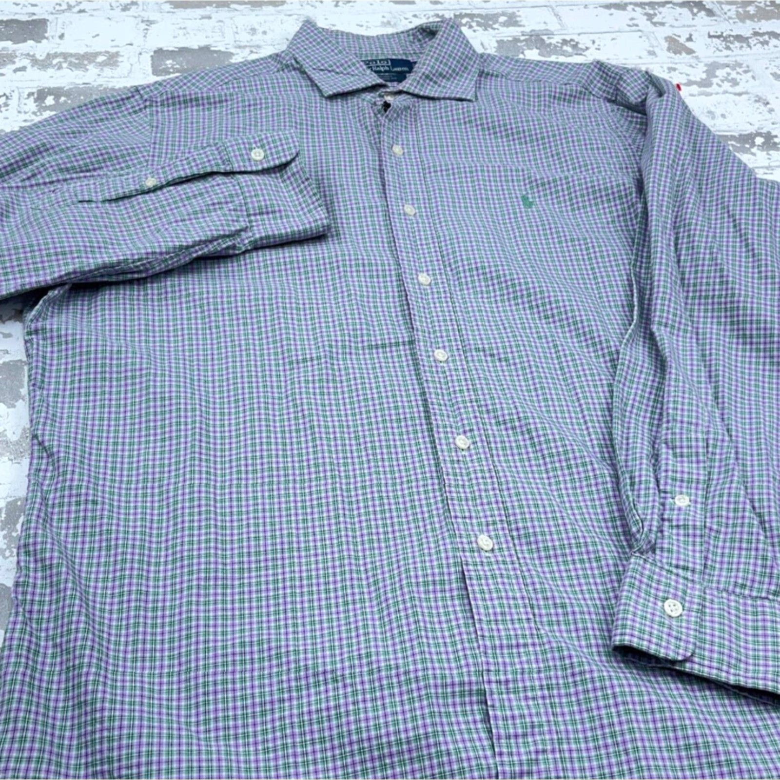 Polo Ralph Lauren VINTAGE Polo Ralph Lauren Shirt Men XL Purple Green Button Up Regent Tattersall Plaid P9 Size US XL / EU 56 / 4 - 5 Thumbnail