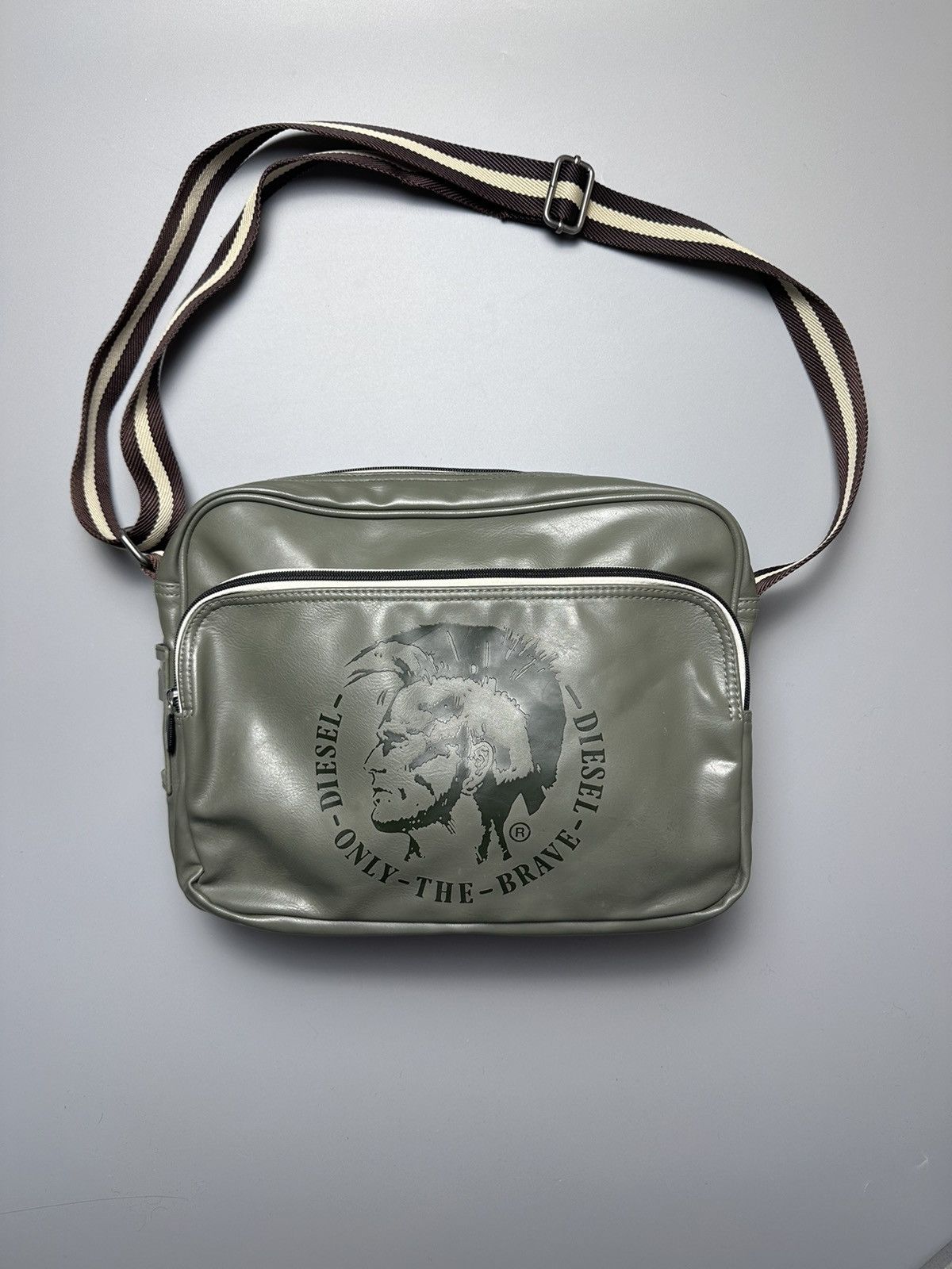 Avant Garde x Diesel Only The Brave Shoulder Green Leather Messenger Bag, Men's