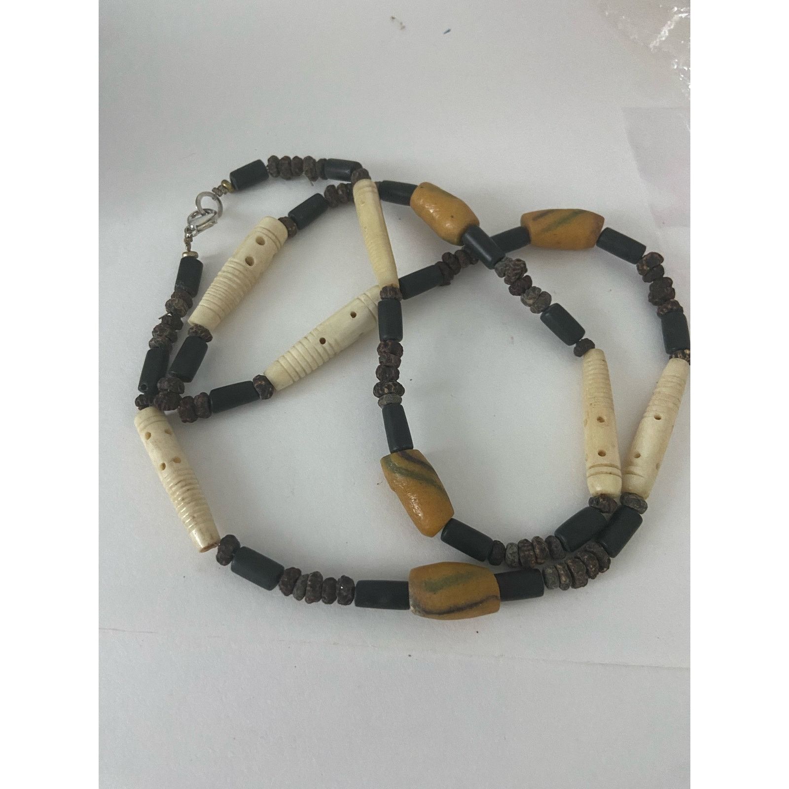 Handmade Wood and carved tube bead necklace Size ONE SIZE - 4 Thumbnail
