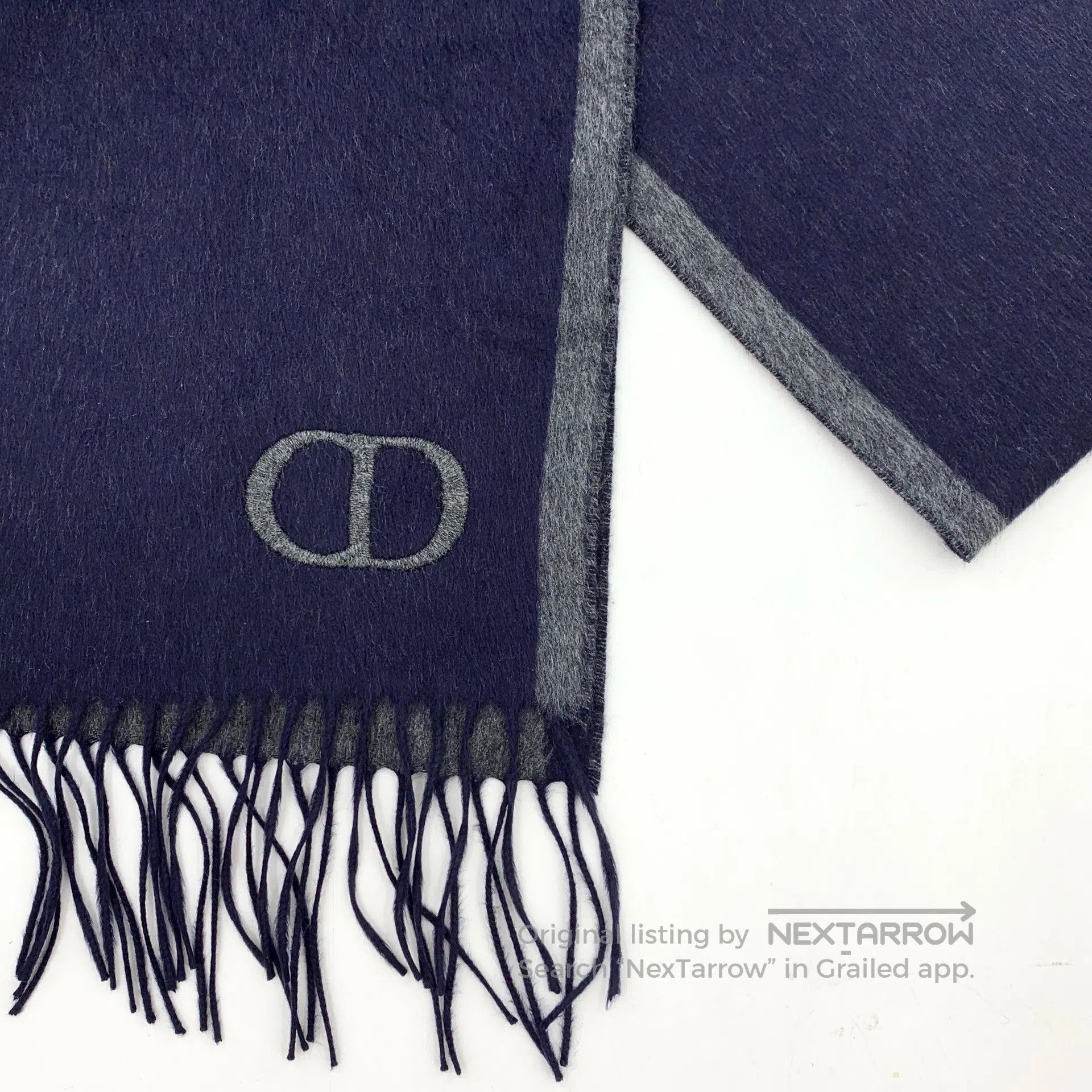 Dior Dior Dark Blue CD Letter Embroidered Silk Fringe Scarf| Size ONE SIZE - 5 Thumbnail