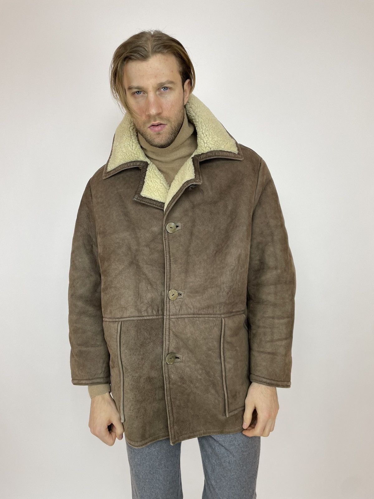 Image of Antartex Vintage Sheepskin Coat Made In Scotland Size M-L in Brown/Beige, Men's