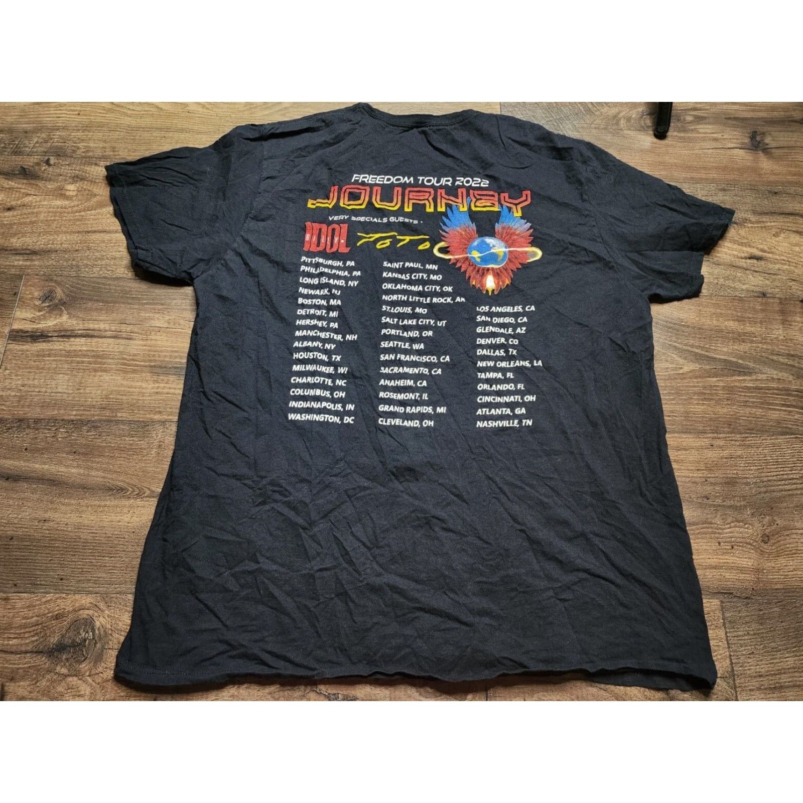 Vintage JOURNEY FREEDOM TOUR Mens 2XL T-Shirt Band Tee Black Cotton 100% Sleeves Crew Neck Graphic Print Vintage No DEATH METAL Mens Size US XXL / EU 58 / 5 - 2 Thumbnail