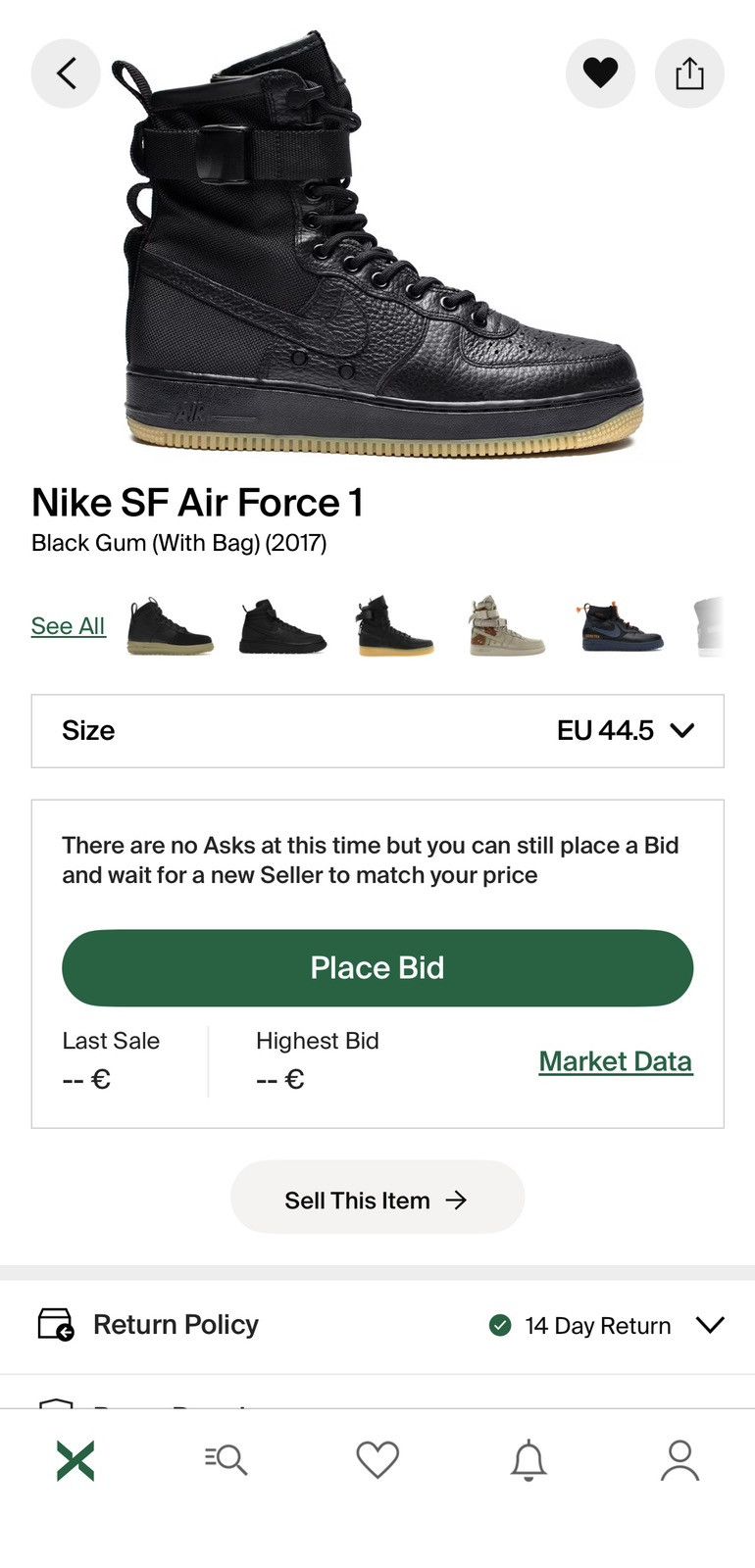 Nike Nike SF AF1 High Black Gum- with Bag - Sz 44.5/10,5 Size US 10.5 / EU 43-44 - 14 Thumbnail