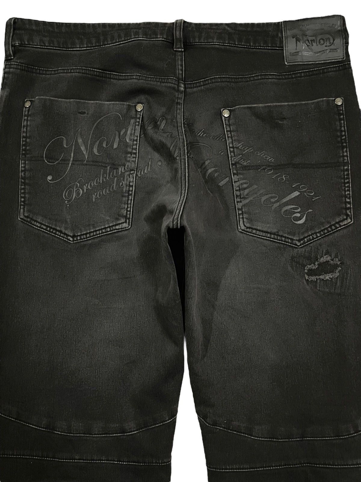 14th Addiction Vintage Norton Motorcycle Distress Style Biker Jeans Size US 36 / EU 52 - 4 Thumbnail