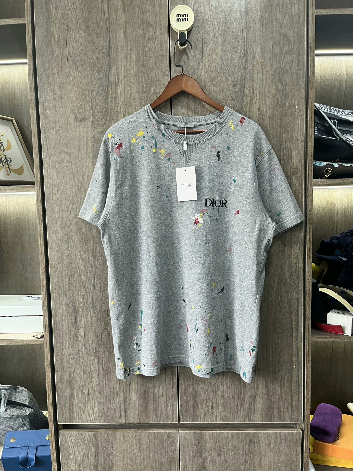 Dior DIOR Embroidered Logo Splatter Gray Tee Size US XXL / EU 58 / 5 - 1 Thumbnail
