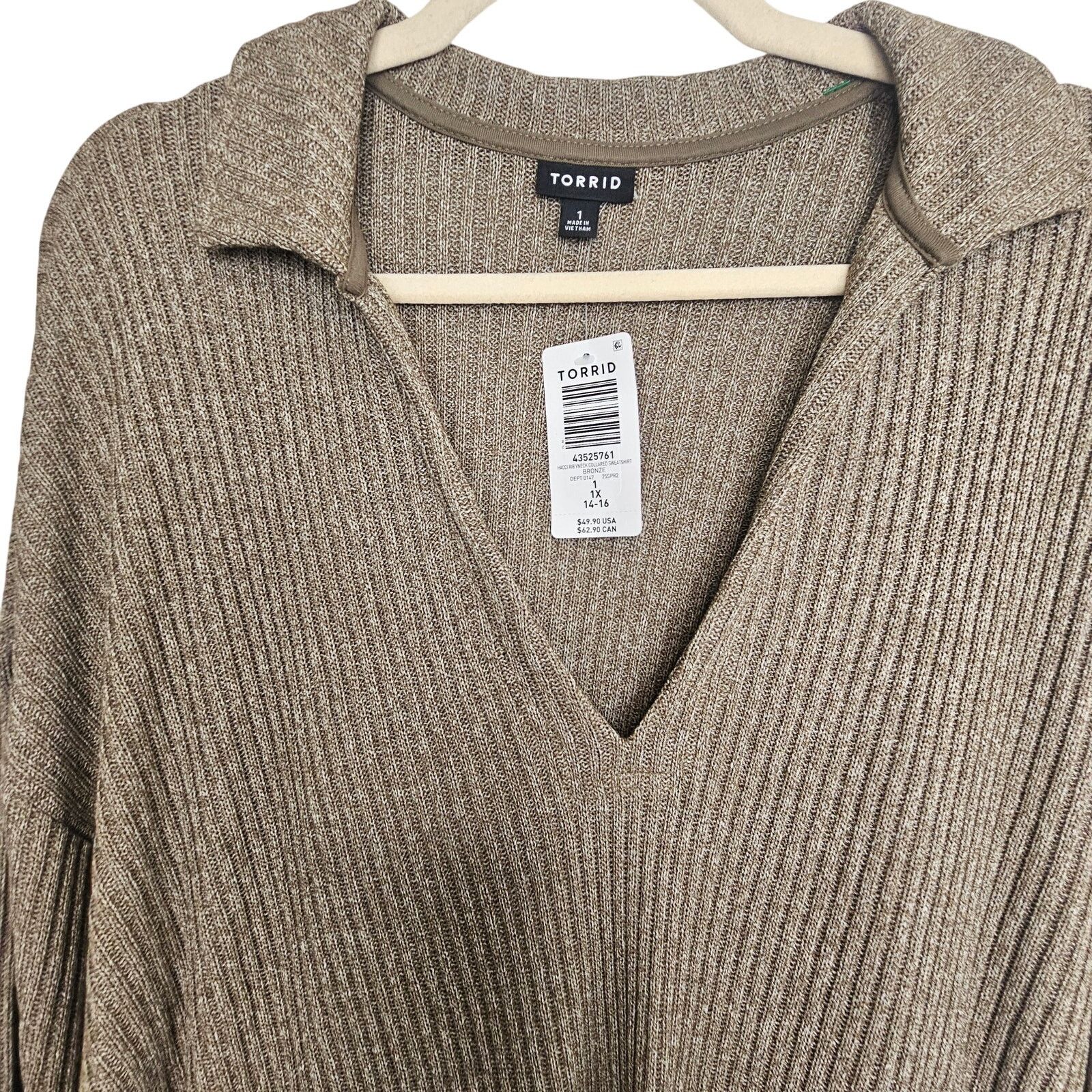 Corridor Torrid Womens Ribbed Collared Hacci Knit Bronze Sweater Size XL / US 12-14 / IT 48-50 - 3 Thumbnail