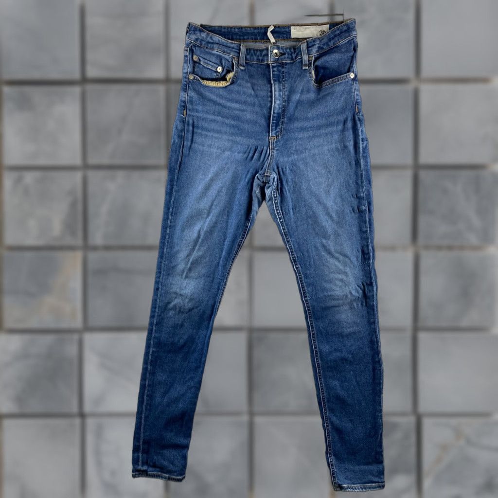Rag & Bone rag & bone Nina Jeans Womens 30 High-Rise Skinny Stretch Denim Distressed Blue Leather Logo Embroidered Belt Loops 5-Pocket Modern Size 30" / US 8 / IT 44 - 1 Thumbnail