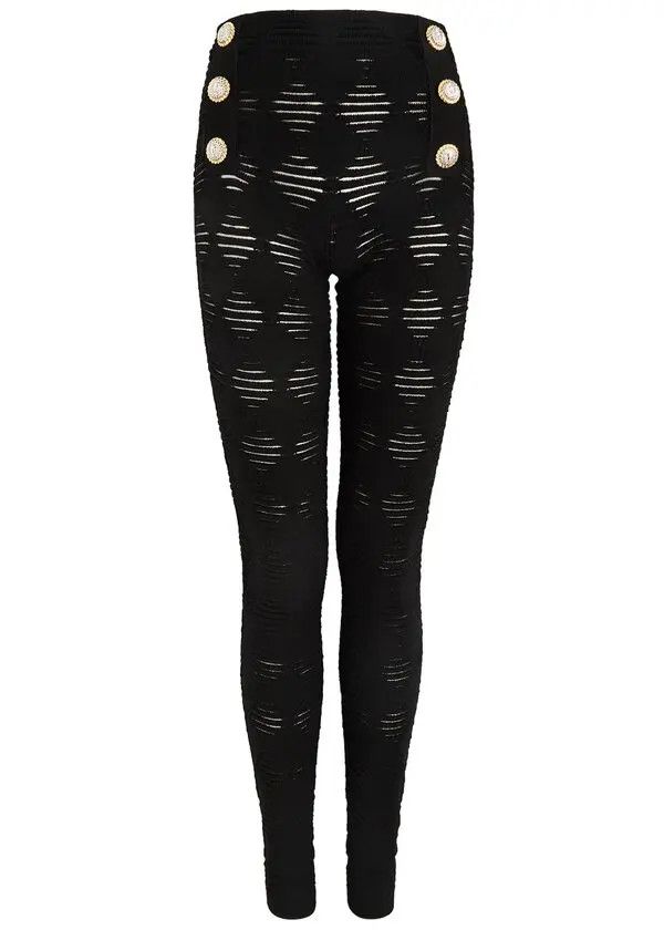 Balmain o1s1wg110825 Diamond Intarsia Knitted Leggings in Black Size 26" / US 2 / IT 38 - 1 Thumbnail
