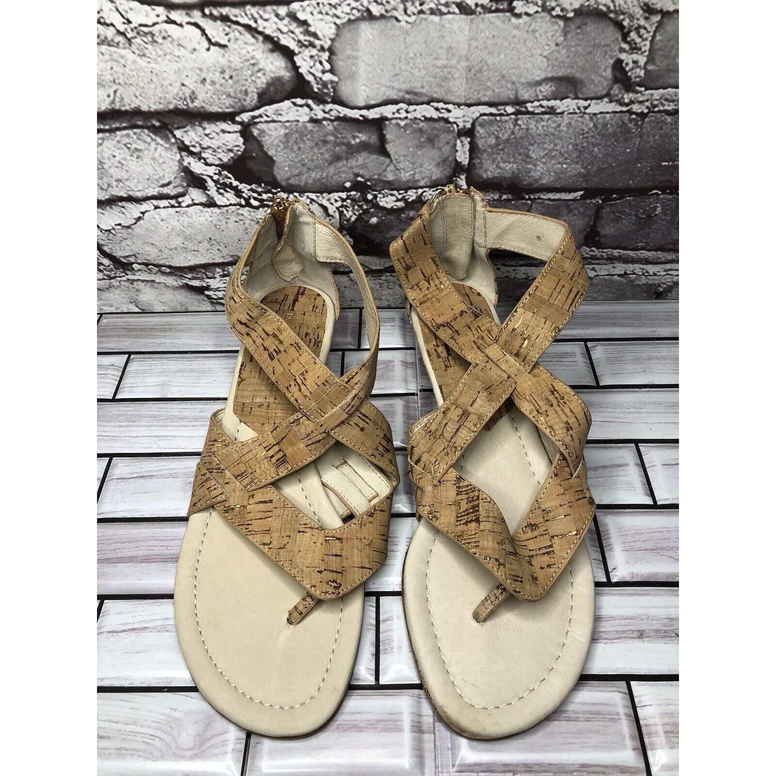 Donald Pliner Donald Pliner Deann Tan Cork Wedge Back Zipper Sandals Women Size US 7.5 / IT 37.5 - 14 Thumbnail