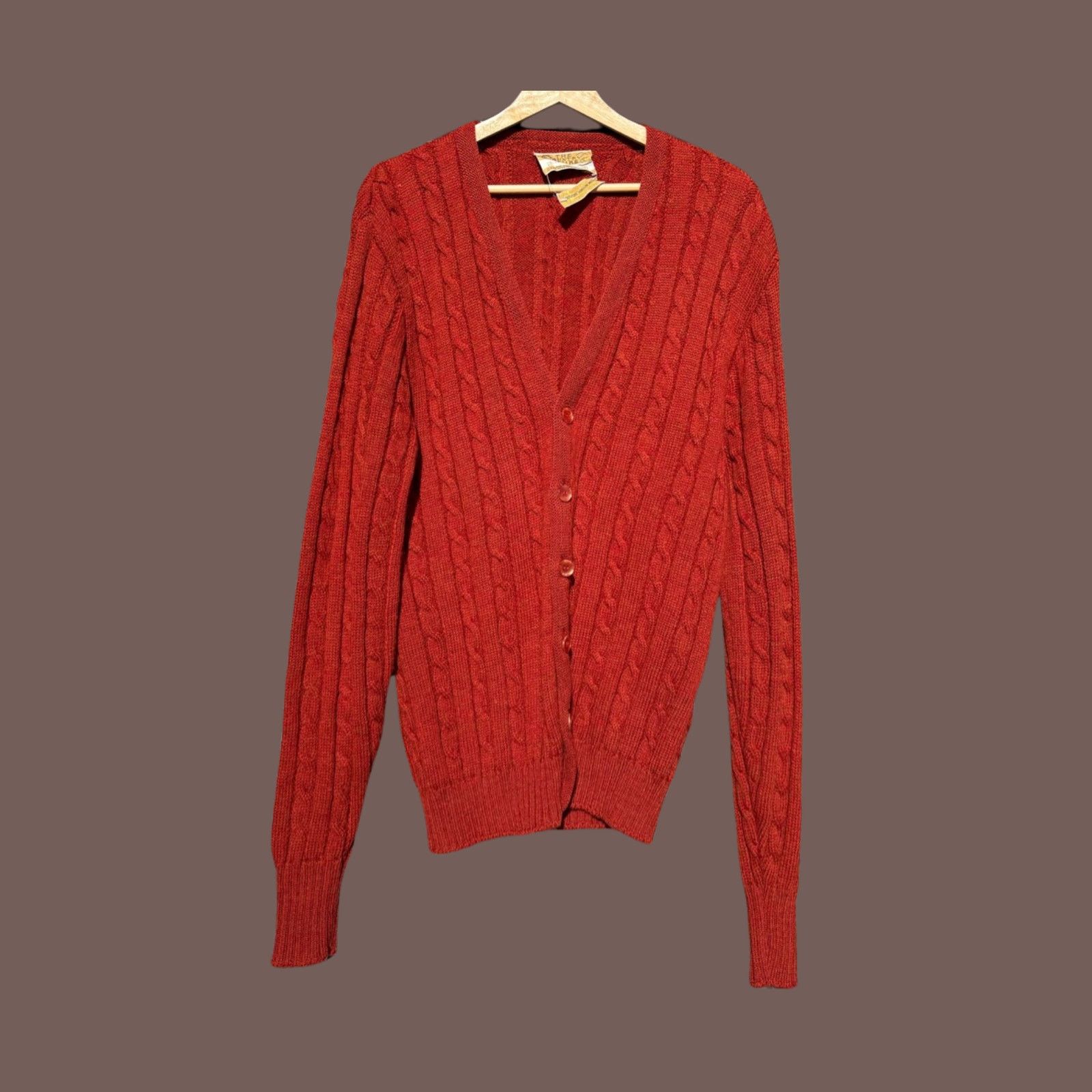 Jantzen VTG Wool Cardigan | Jantzen Rust Cable Knit USA 70s Size US XL / EU 56 / 4 - 1 Thumbnail