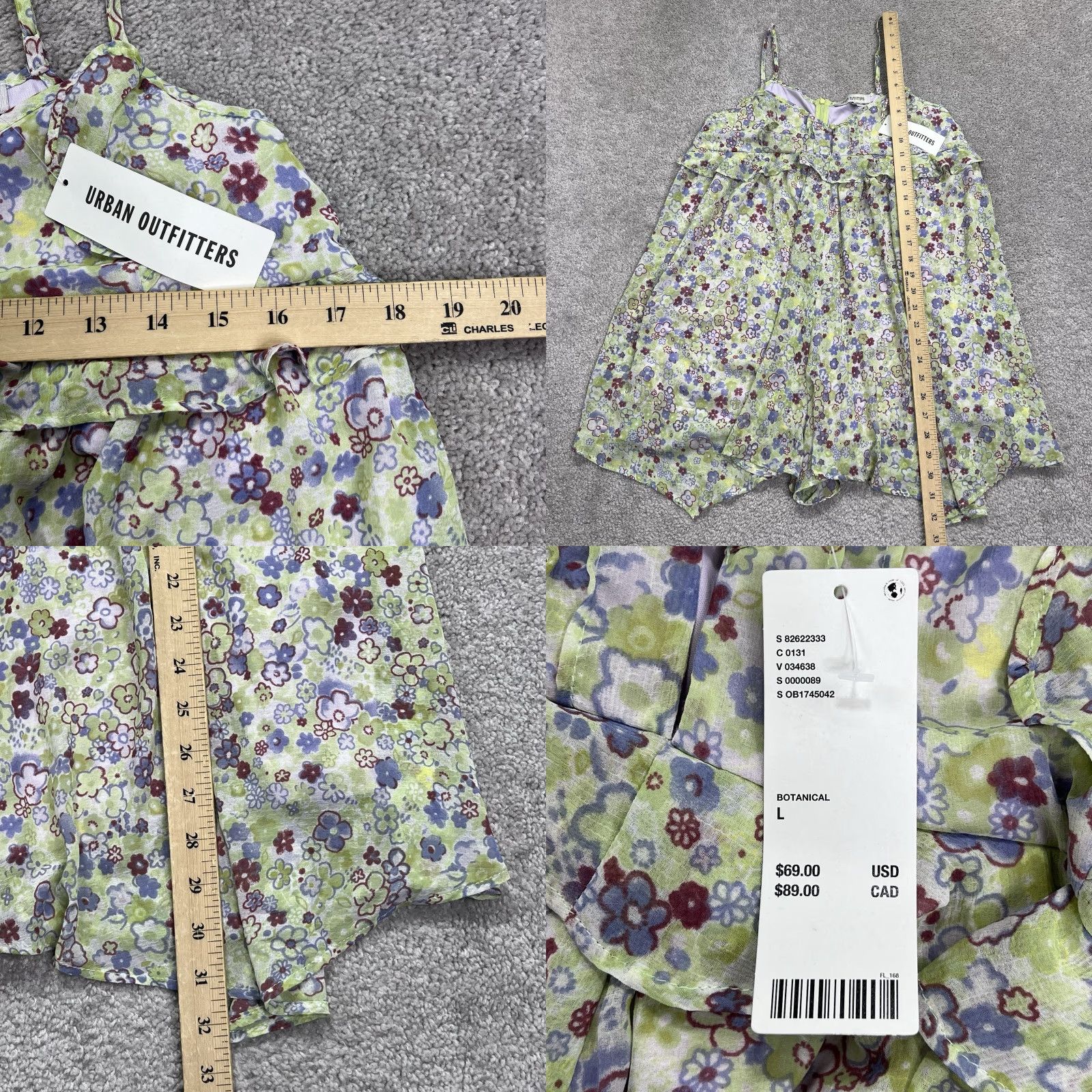 Urban Outfitters Urban Outfitters Romper Women Large Green Purple Floral Lined Short Festival NWT Zip Back Bohemian Spring Summer Size 36" / US 14 / IT 50 - 9 Thumbnail
