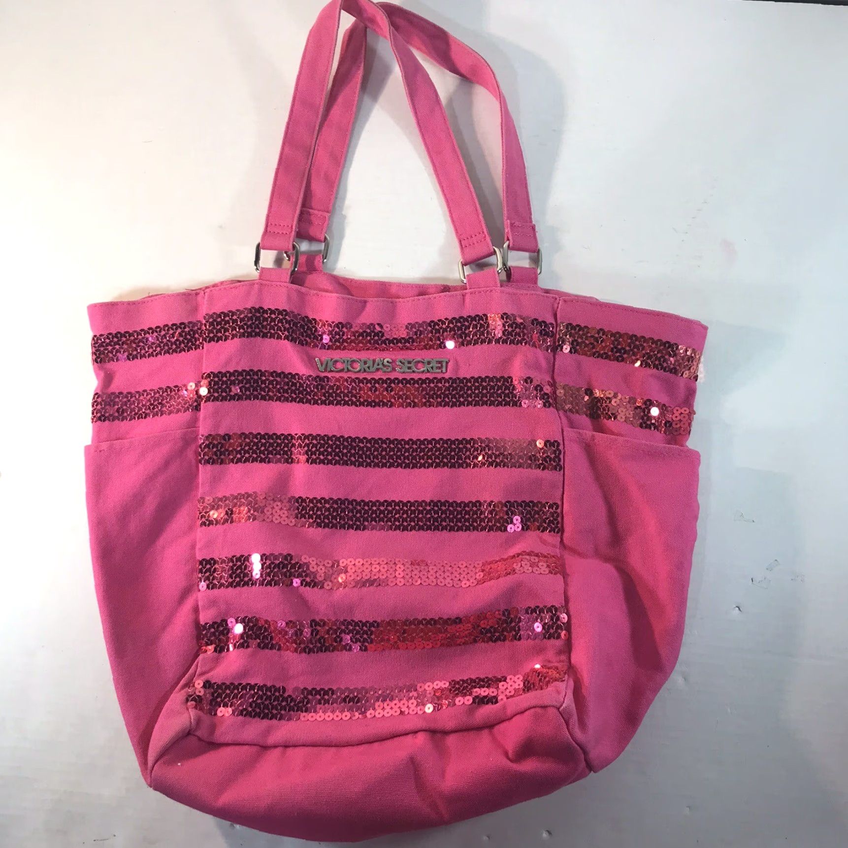 Victoria's Secret VINTAGE Victoria's Secret XL Pink Tote Bag with Sequined Detail, Lightweight Canvas, Women's Size ONE SIZE - 2 Thumbnail