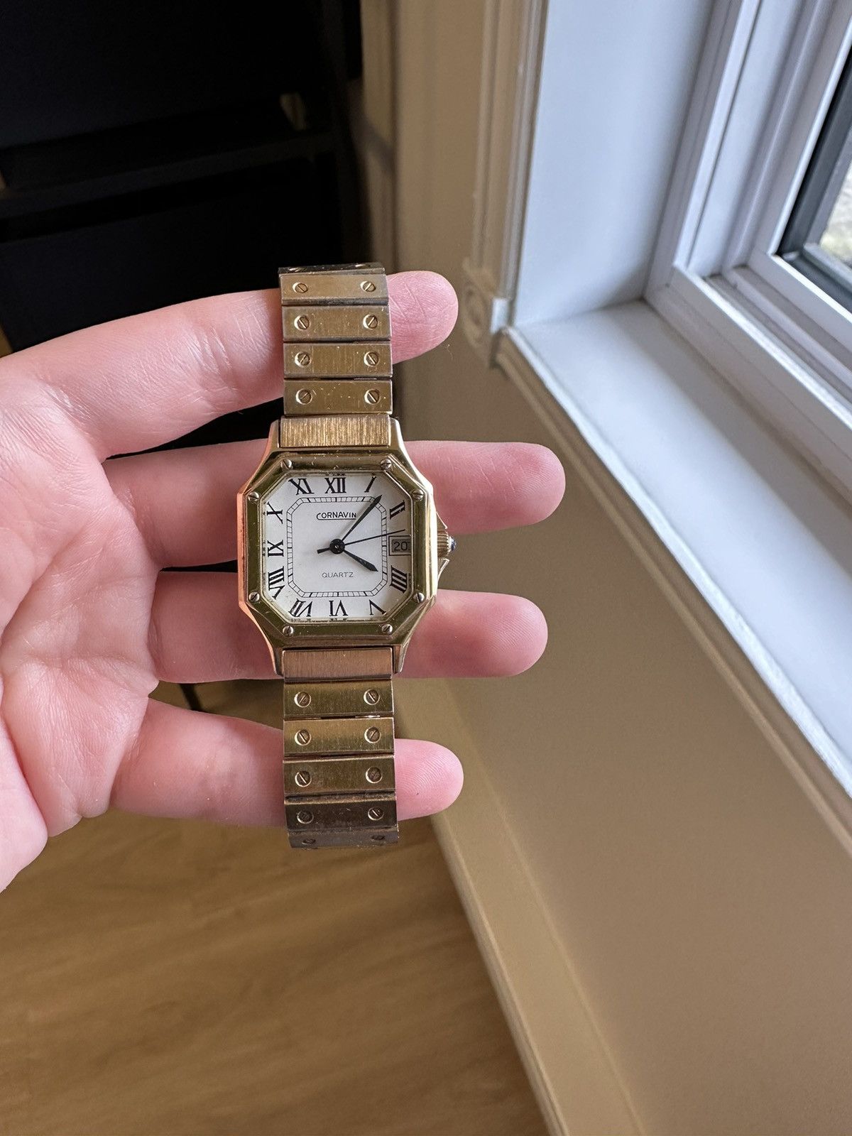Watch Cornavin Pentaflex 30mm Date Watch Gold Tone Octagon Bezel | Grailed