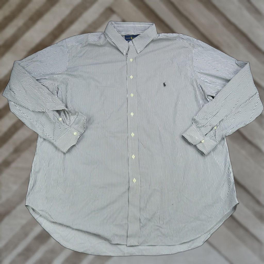 Ralph Lauren Shirt Mens Striped Button-Down Long Sleeve 2XLT Big & Tall Black Pony Embroidered