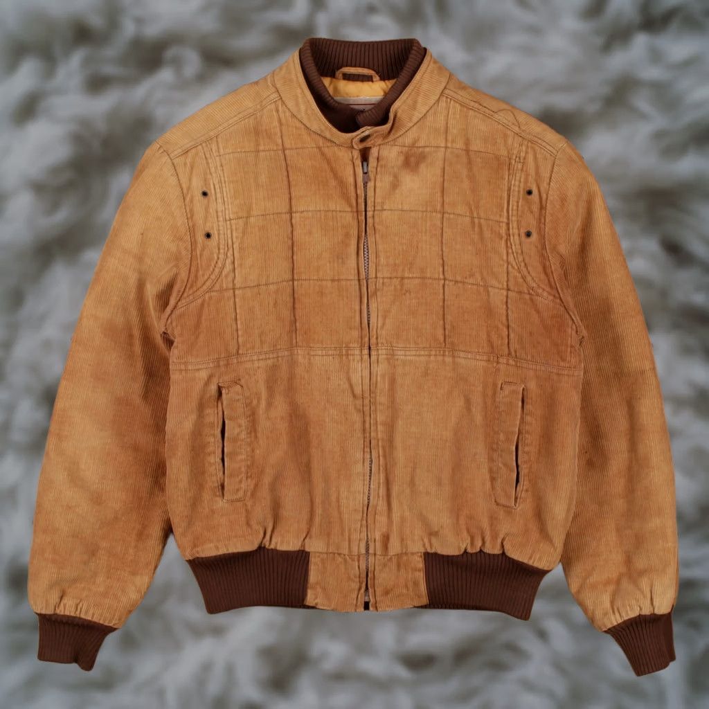 Vintage L'avion Bomber Jacket Mens 40 Brown Corduroy Padded Lined Tan 80s M, Men's (Size Xxs)