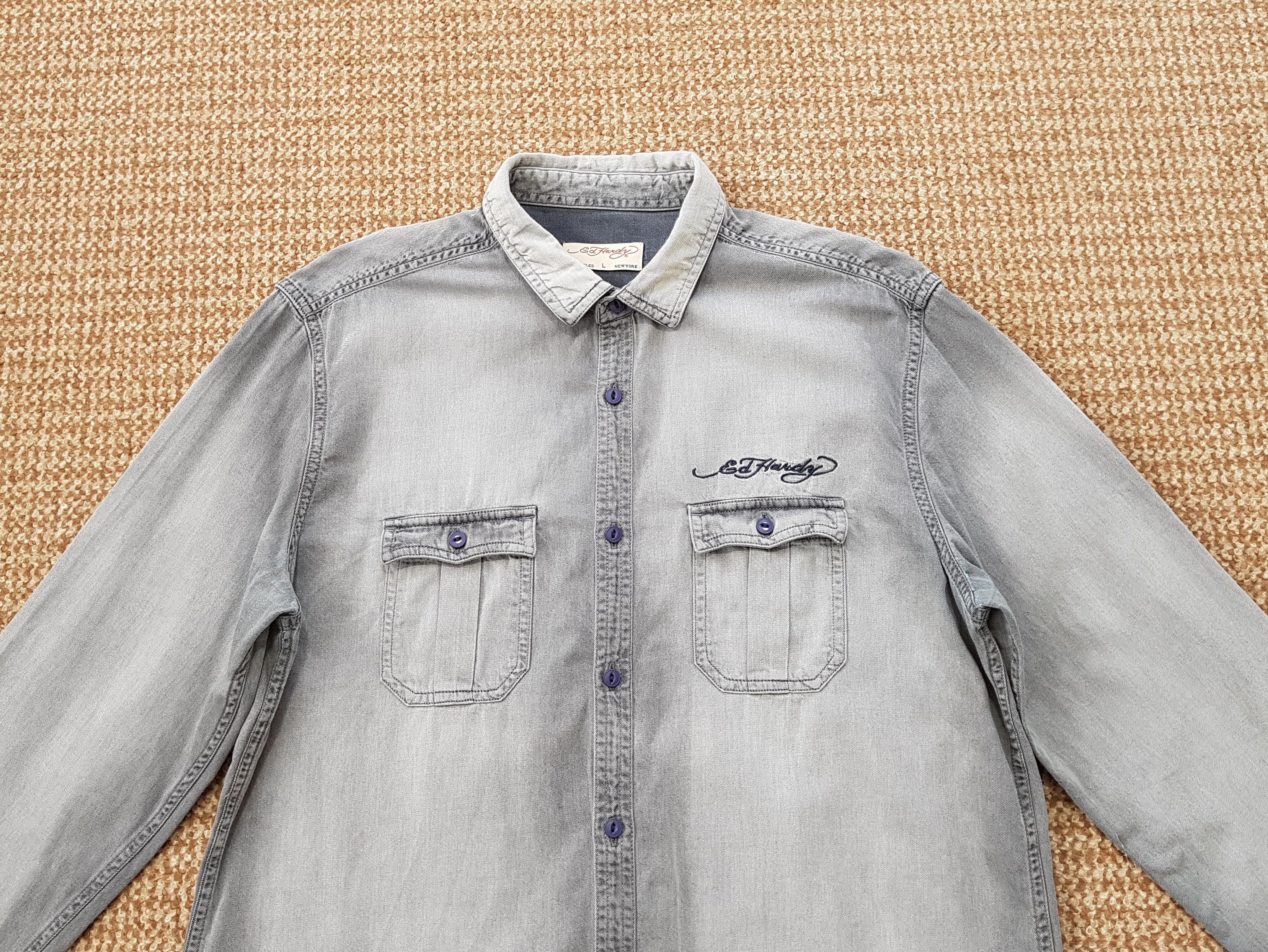 Ed Hardy Ed Hardy Y2K Vintage Style Denim Shirt Embroidered Logo sz L Size US L / EU 52-54 / 3 - 2 Thumbnail