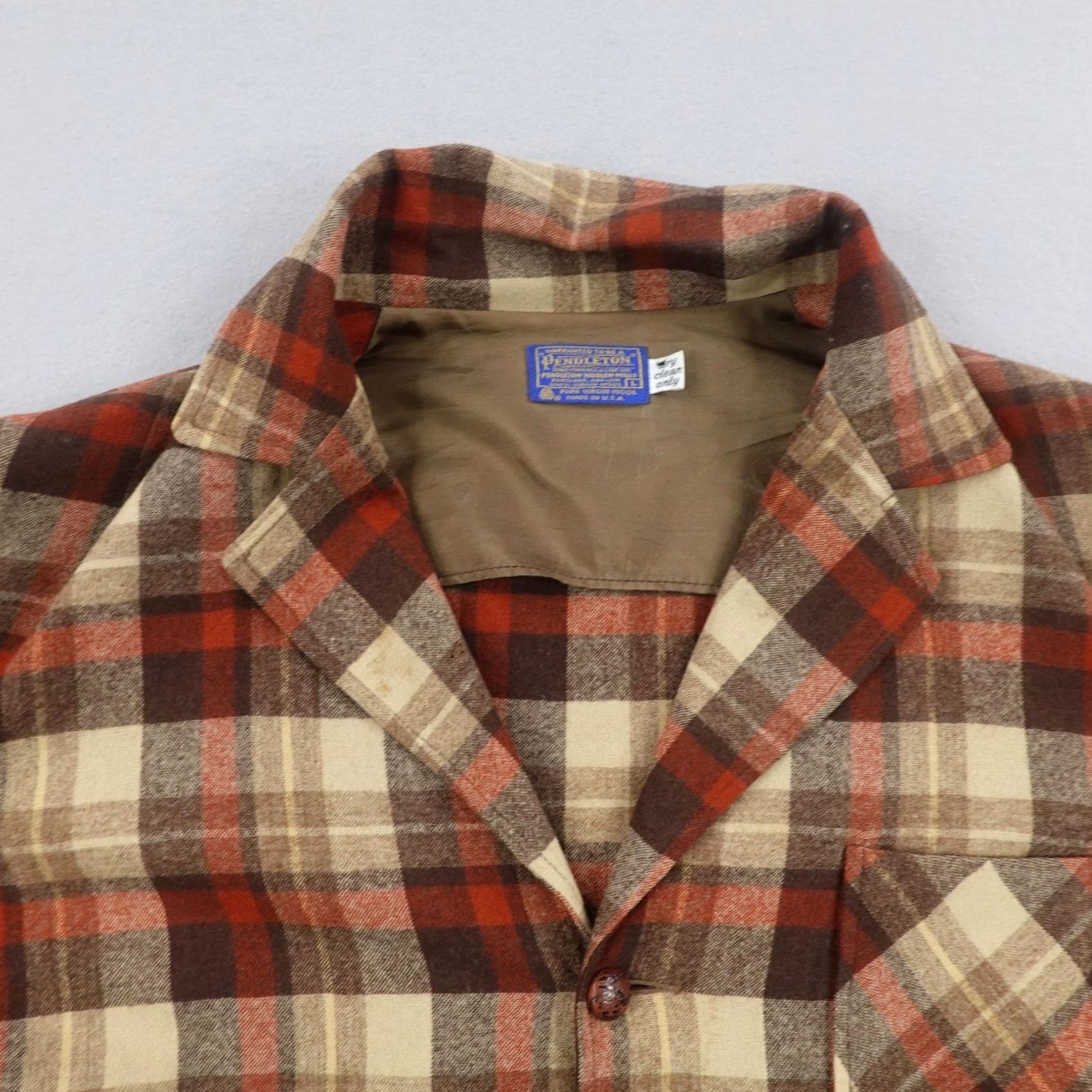 Pendleton VINTAGE Pendleton Jacket Mens Large Brown Beige Plaid Wool Flannel 70s Size US L / EU 52-54 / 3 - 2 Thumbnail