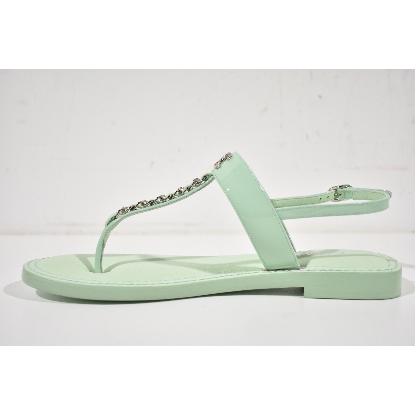 Chanel Chanel 22C Green Patent Silver Chain CC Logo Mule Slide Size US 7 / IT 37 - 9 Thumbnail