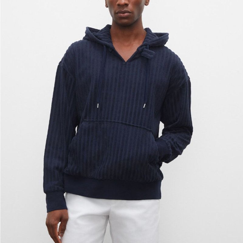 image of Club Monaco | NWT Navy Texture Terry Lightweight Hoodie XL in Blue, Men's