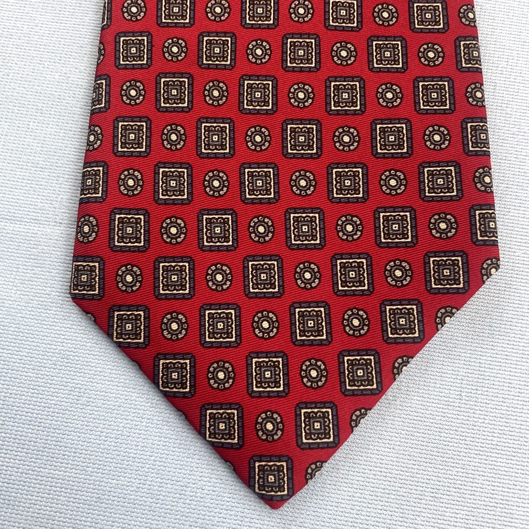 Vintage Brookville Collection Silk Wide Multi-Print Medallion vtg 80s Red Necktie 3.7x59 Size ONE SIZE - 6 Thumbnail
