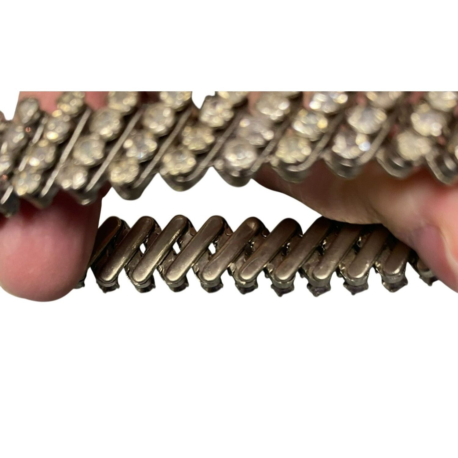 Other Vintage Rhinestone Stretch Bracelet 3-Row Design Silver Tone Size ONE SIZE - 4 Thumbnail