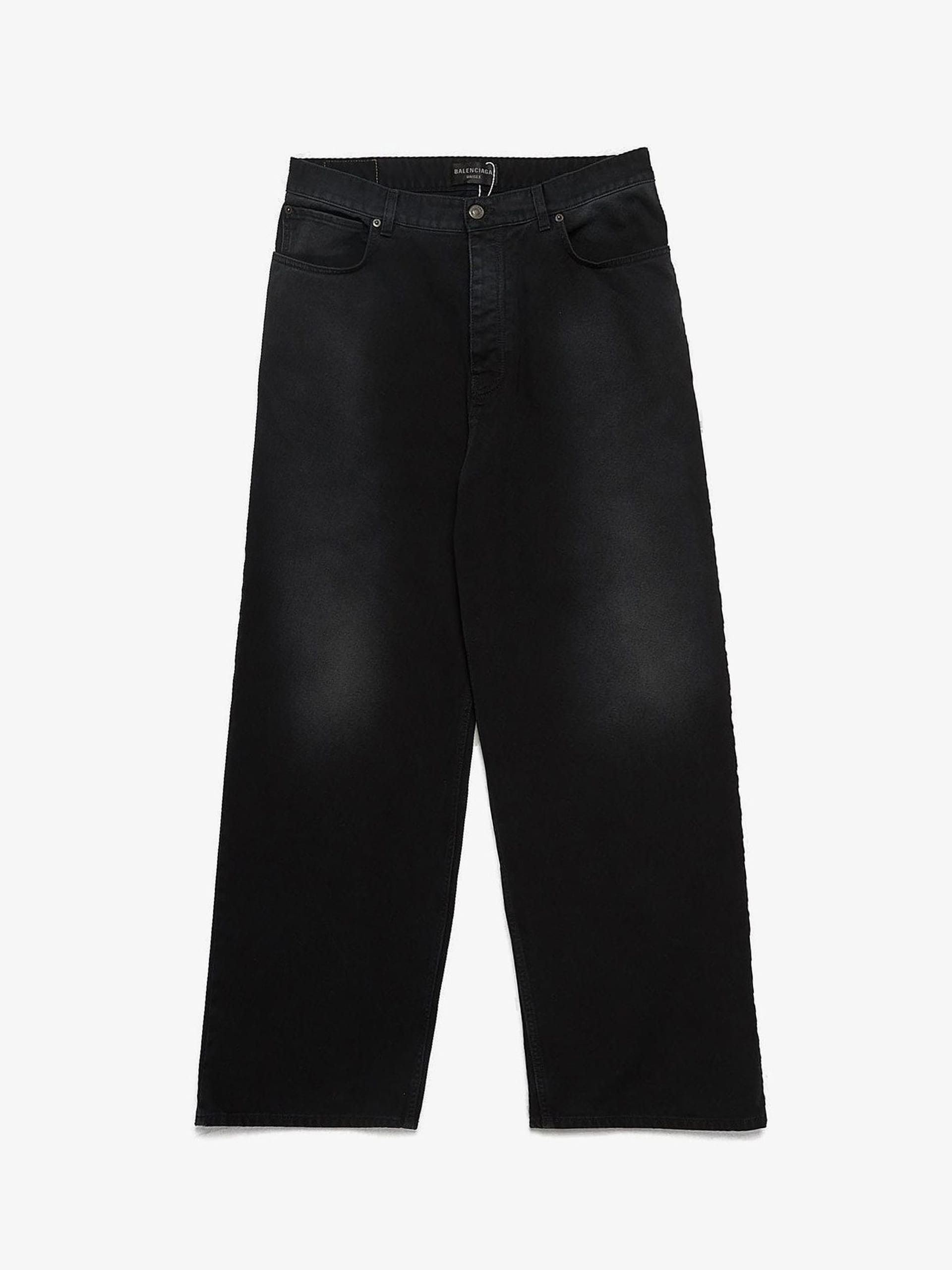 image of Balenciaga Black Faded Denim Back Taped Wide Jeans, Men's (Size 34)