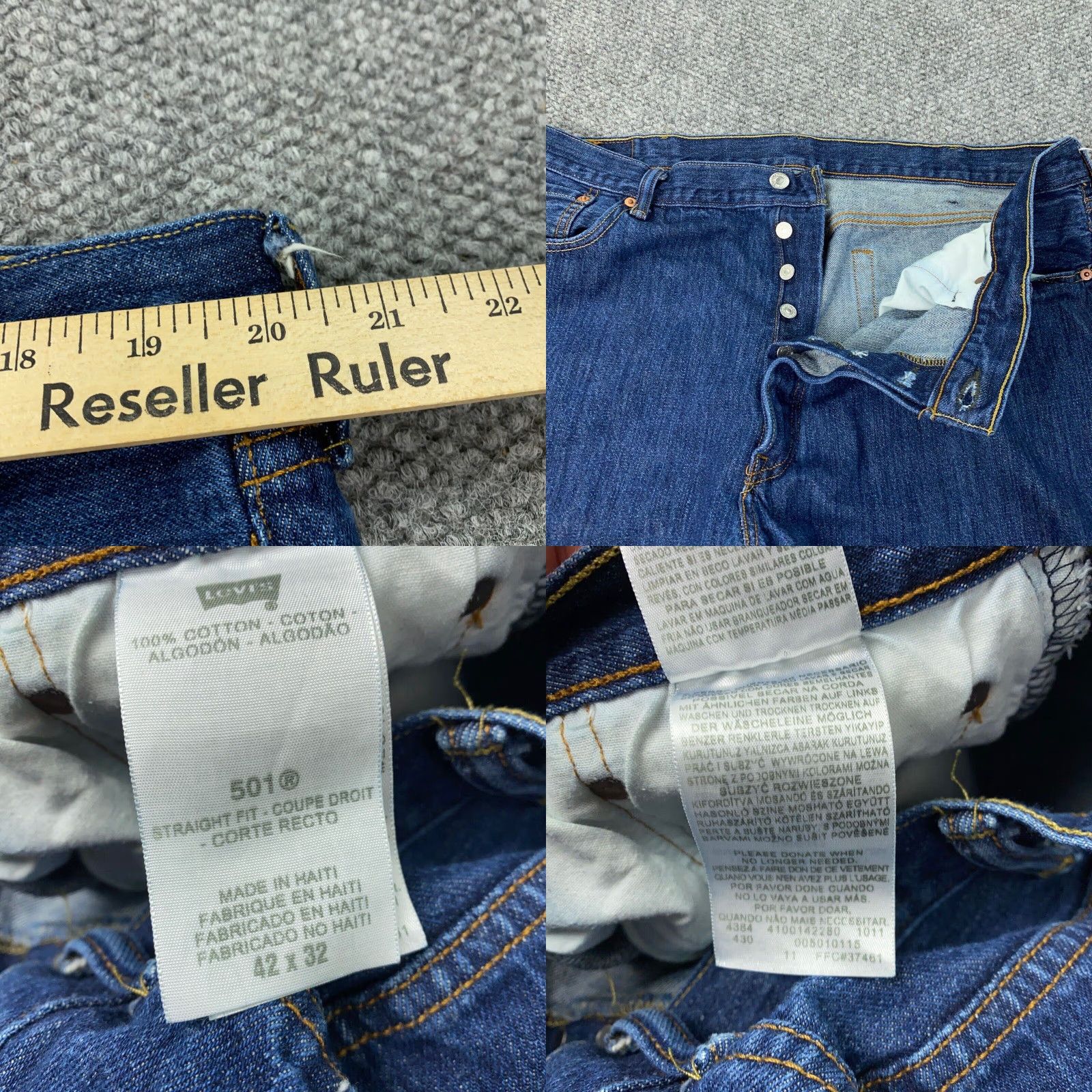 Levi's Levi's 501 Jeans Mens 42x32 Dark Blue Straight Denim Regular Fit 5-Pocket Distressed Size US 42 / EU 58 - 8 Thumbnail