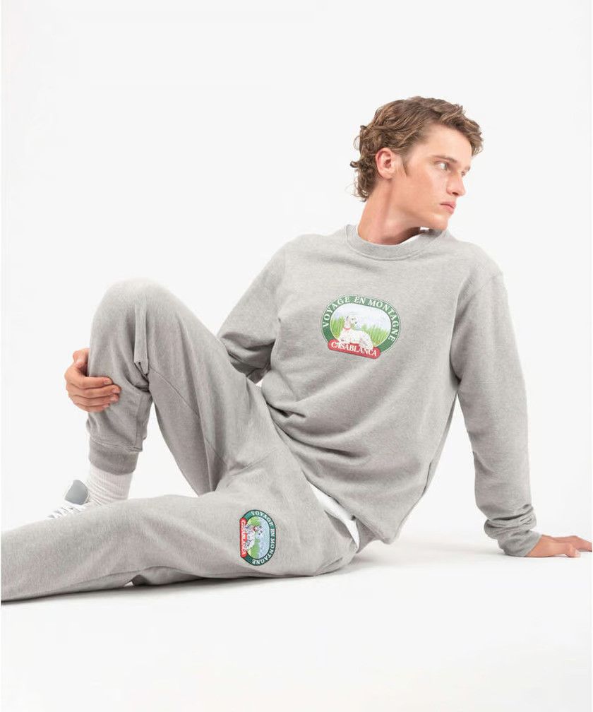 Casablanca Grey Embroidered Voyage En Montagne Logo Sweatpants Size 28" / US 6 / IT 42 - 2 Thumbnail