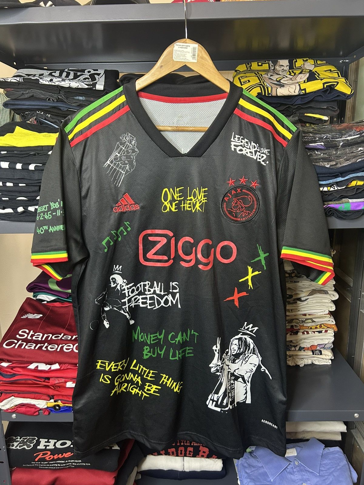 Adidas × Bob Marley Custom Ajax x Bob Marley x adidas Fan Jersey Black L Size US L / EU 52-54 / 3 - 1 Thumbnail