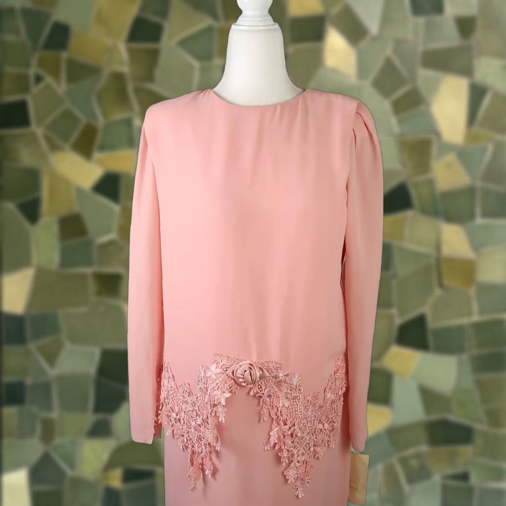 VINTAGE 80s Ursula light pink long sleeve midi party dress Dress -  www.antelopusenergy.com