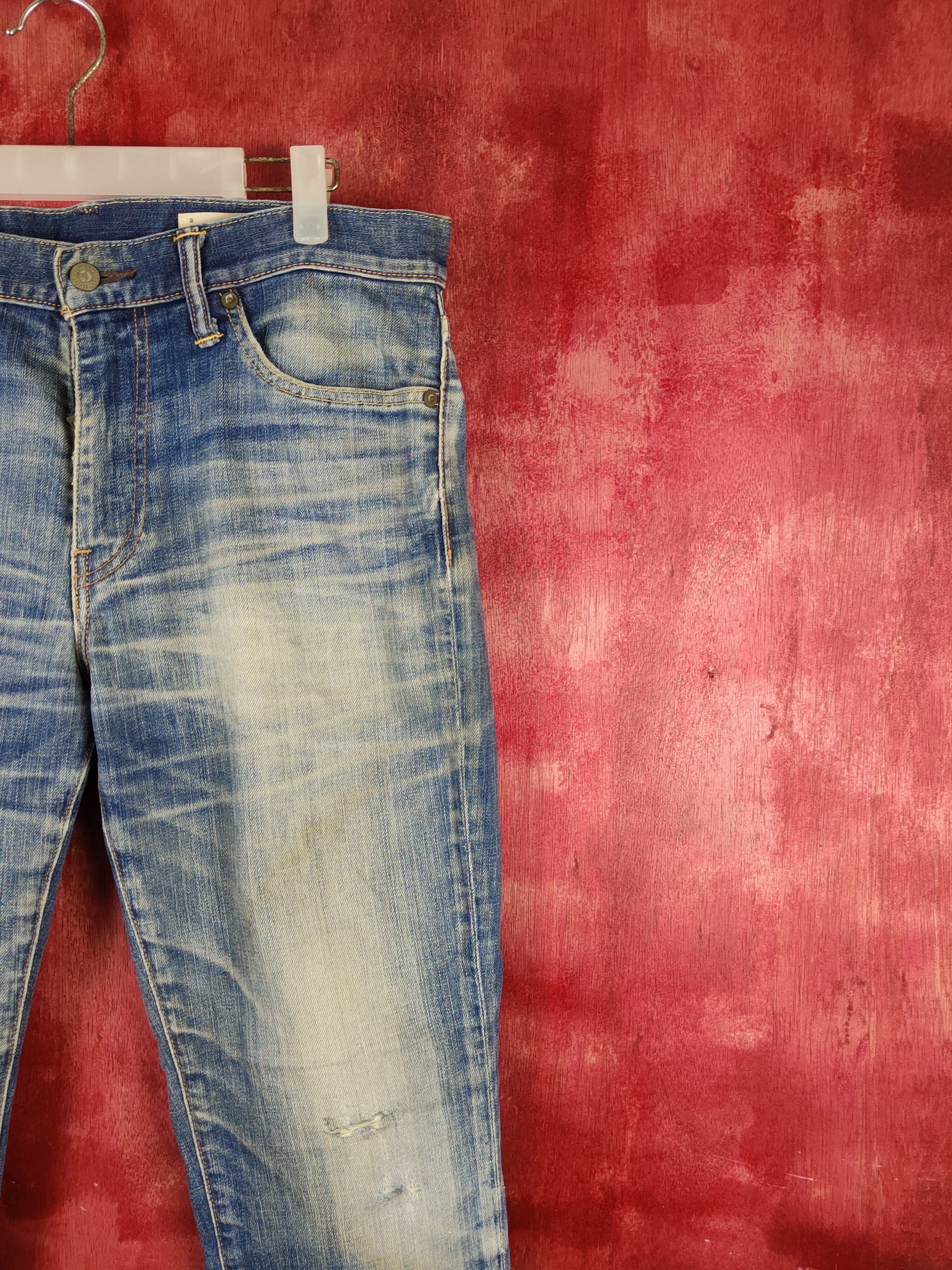 Japanese Brand Levi's Blue Faded Distressed Ripped Skinny Jeans #S1832 Size US 33 - 5 Thumbnail