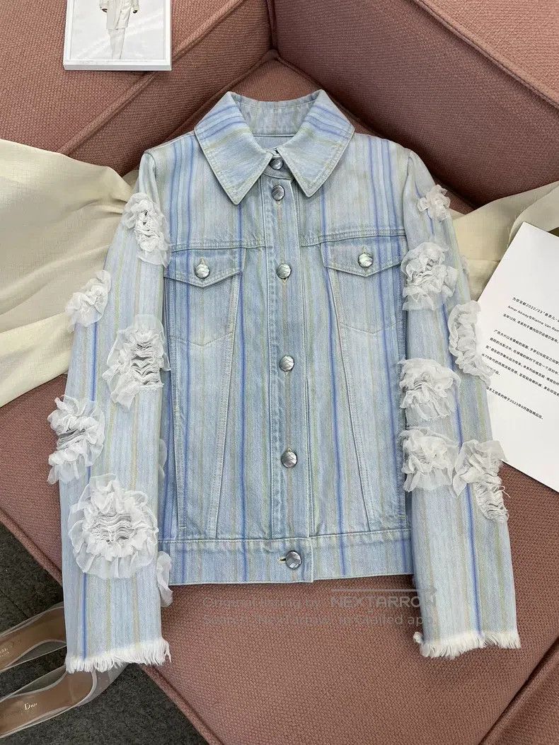 Chanel Chanel Waterfall Series Blue Camelia Denim Jacket Size XS / US 0-2 / IT 36-38 - 1 Thumbnail