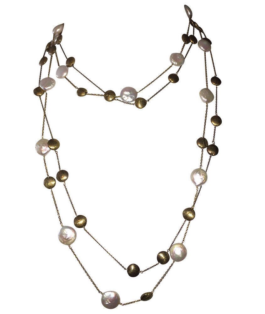 Designer 18kt Gold Vermeil Sterling Coin Pearl Disc Flapper Necklaces Size ONE SIZE - 3 Thumbnail