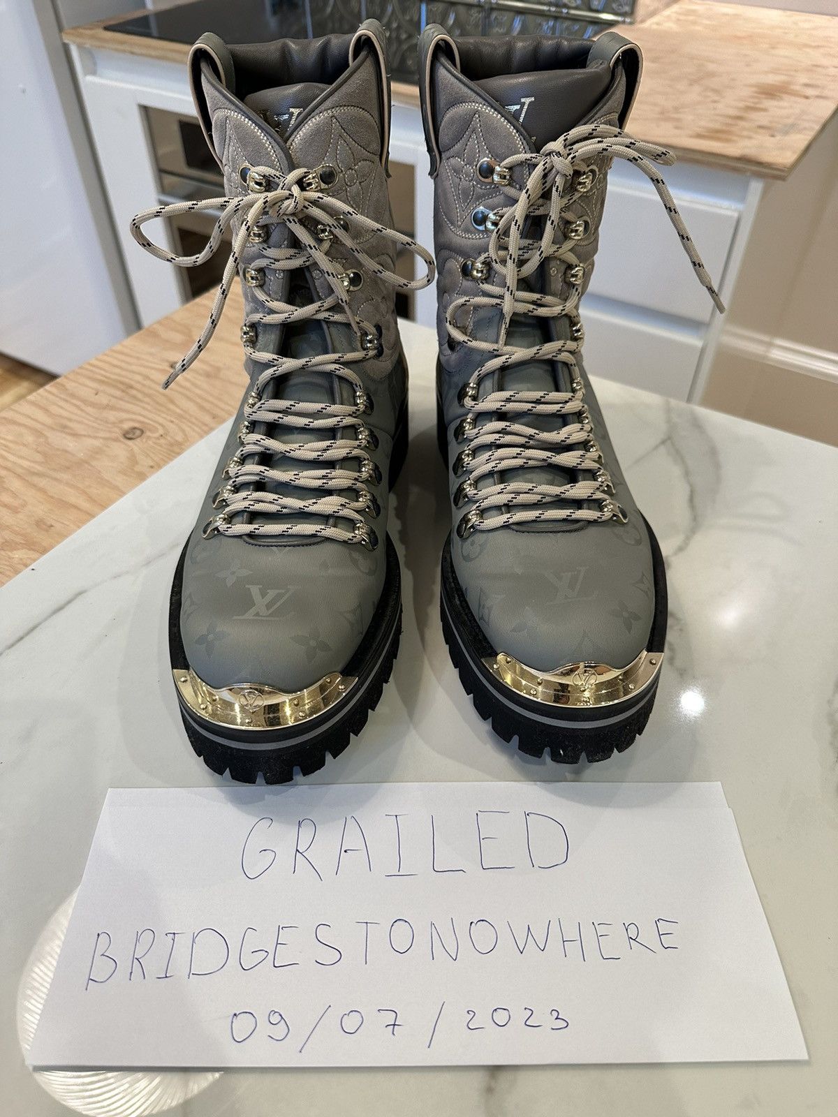 image of Louis Vuitton Outland Titanium Boots Fall 2018 in Green, Men's (Size 9)