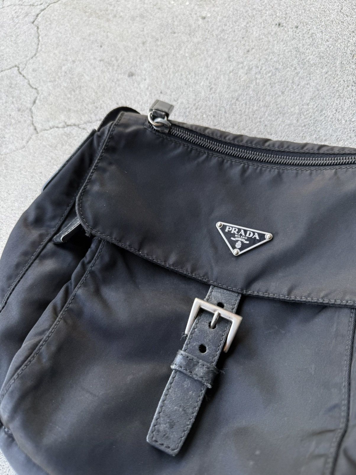 2000s PRADA Archive Black Nylon Flap Shoulder Bag