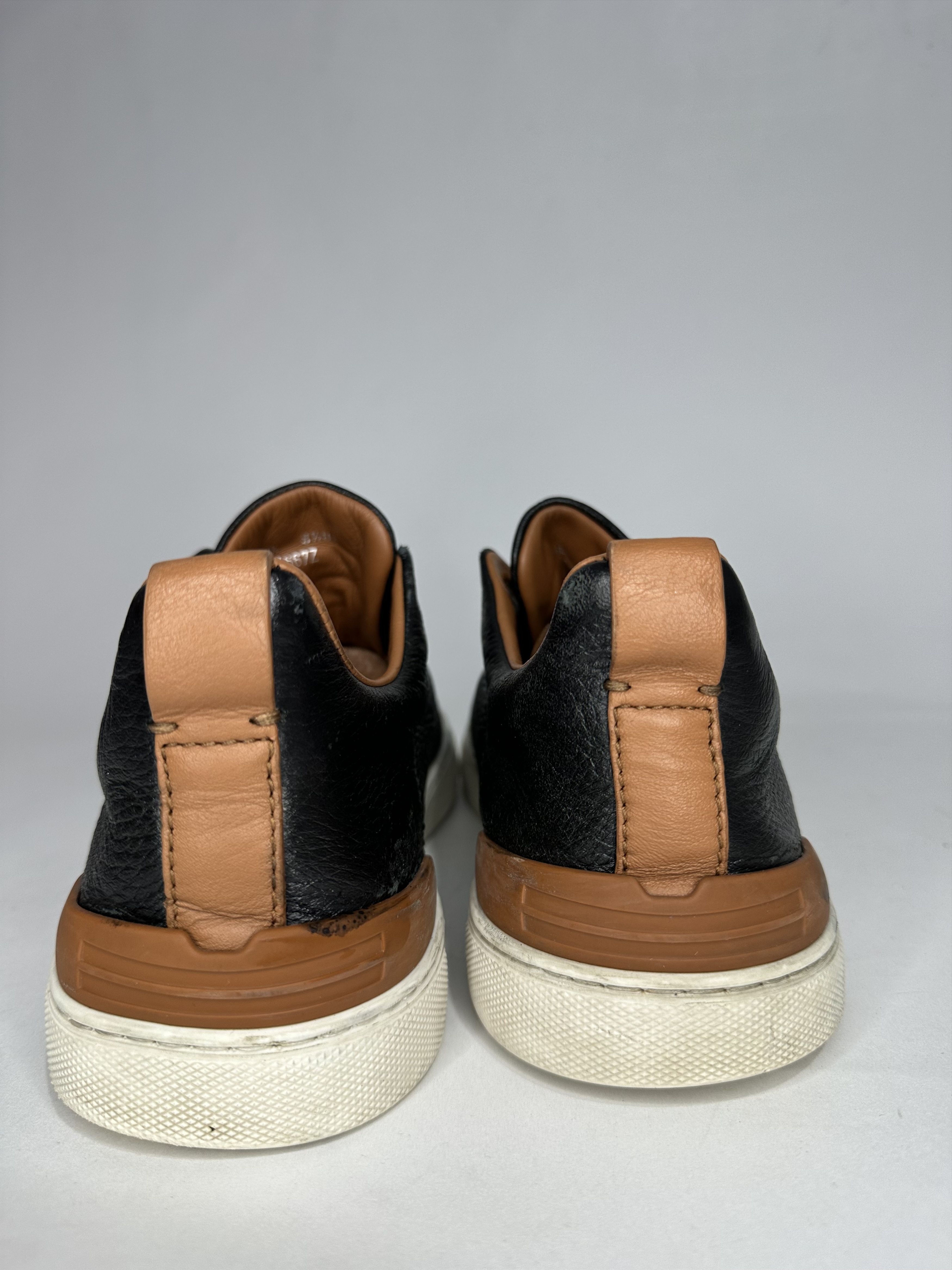 Z Zegna Zegna Triple Stitch Black Deerskin Leather Low Top Sneakers. Size US 7.5 / EU 40-41 - 4 Thumbnail