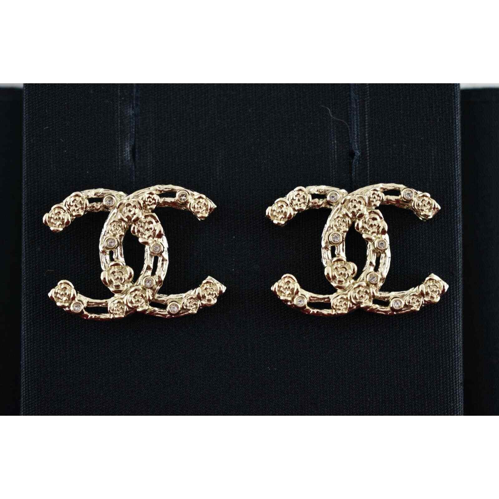 Chanel Chanel Gold Crystal Camellia Statement Drop Stud Earrings Size ONE SIZE - 4 Thumbnail
