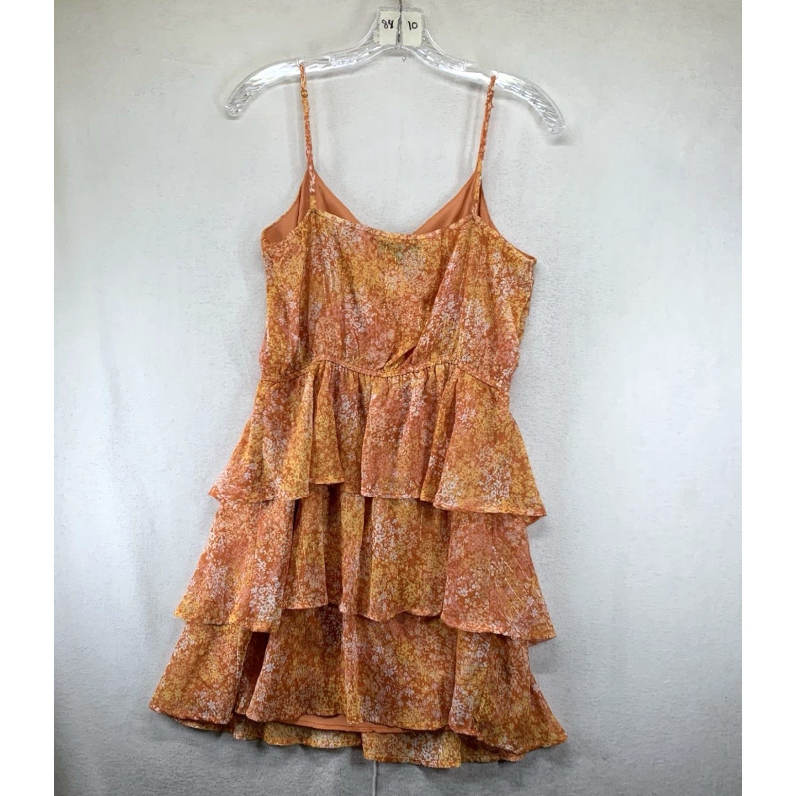 Vintage Trixxi Women's Sheath Dress Medium Orange Floral Ruffle V-Neck Sleeveless Casual Party Bohemian Size 32" / US 10 / IT 46 - 3 Thumbnail