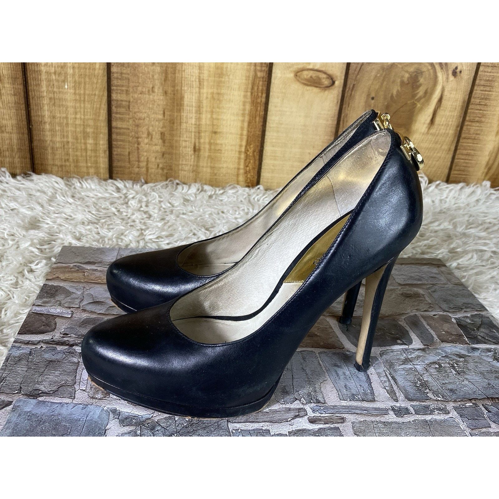 Michael Kors Hamilton Pump Sz Platform Heel Black Leather