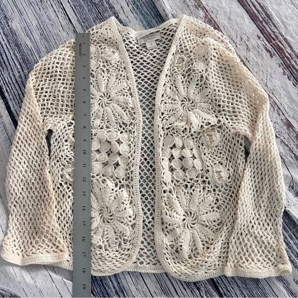 Other Vintage Christopher & Banks Cream Crochet Knit Cardigan Size M / US 6-8 / IT 42-44 - 7 Thumbnail