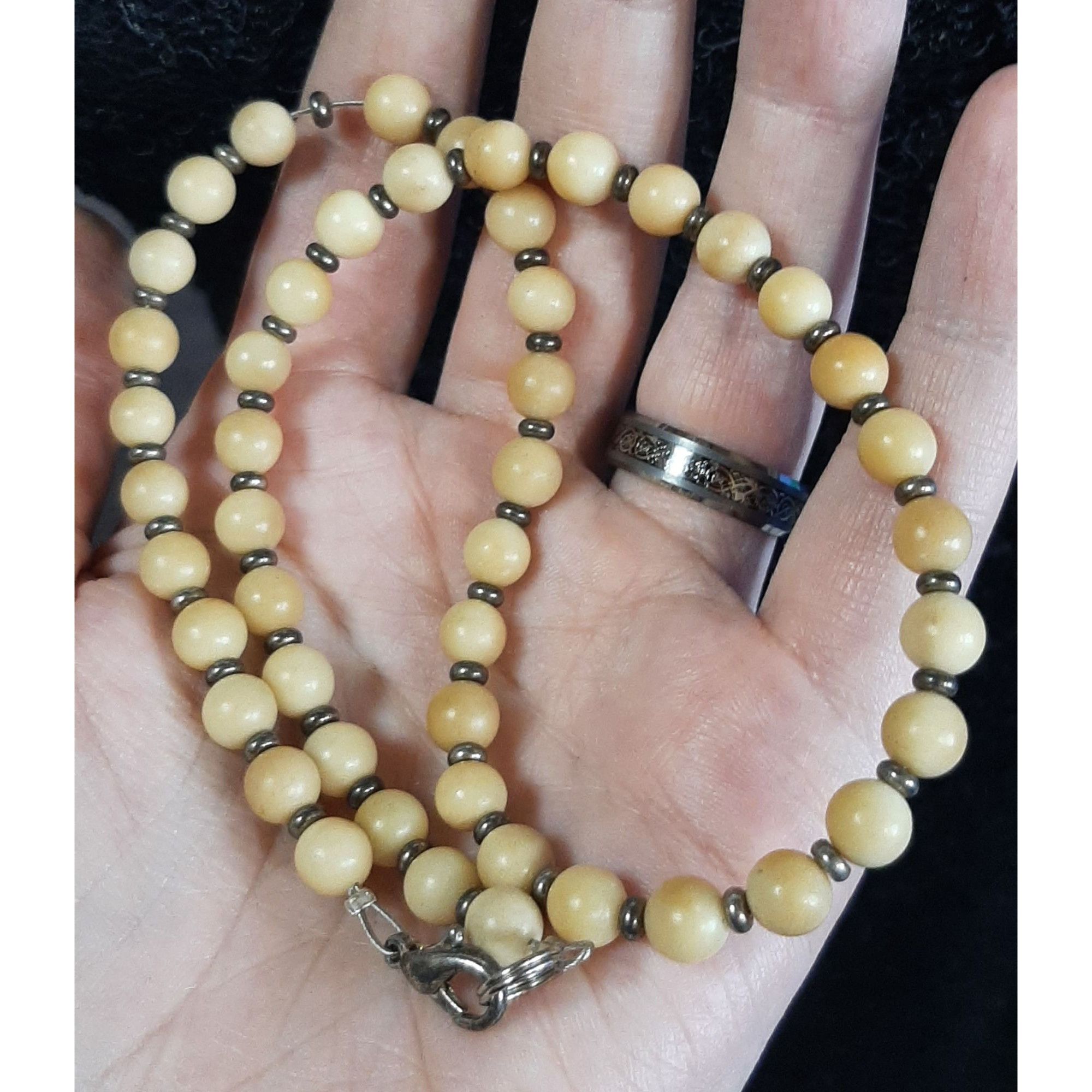 Other Vintage Beige Wood Beaded Necklace With Metal Spacers Size ONE SIZE - 3 Thumbnail