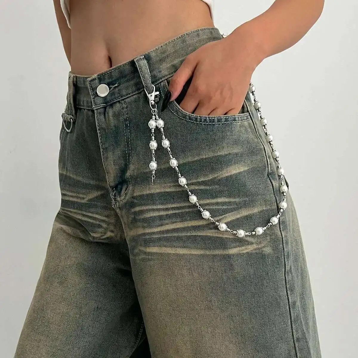 Other Creative Unique Imitation Pearl Jeans Pants Chain Size ONE SIZE - 8 Thumbnail
