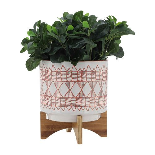 Designer × Homemade CERAMIC 10" AZTEC PLANTER ON WOODEN STAND, ORANGE Size US L / EU 52-54 / 3 - 3 Thumbnail