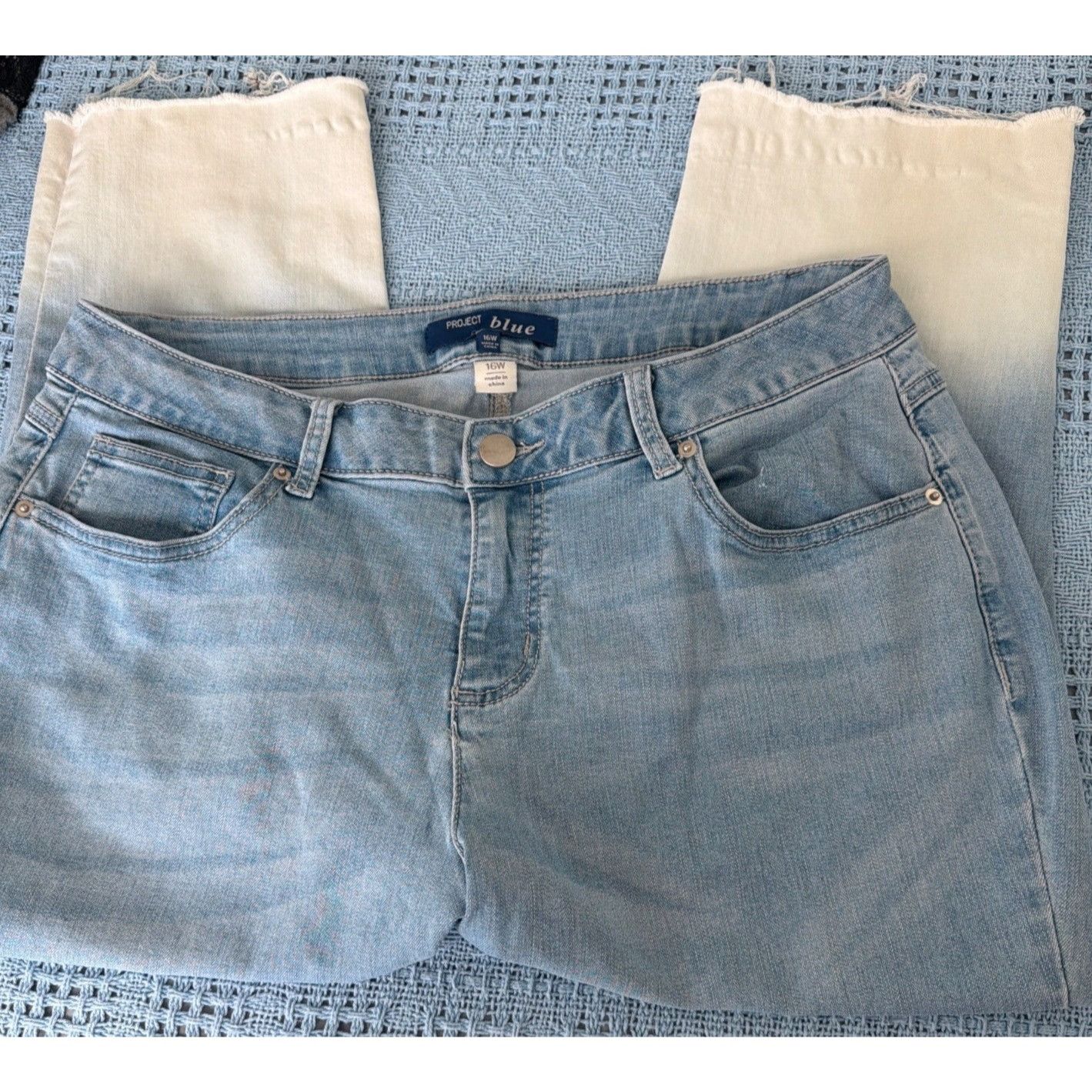 Other Project Blue Ombre Raw Hem Denim Jeans Cropped Plus Size 16W Size 38" / US 16 / IT 52 - 2 Thumbnail